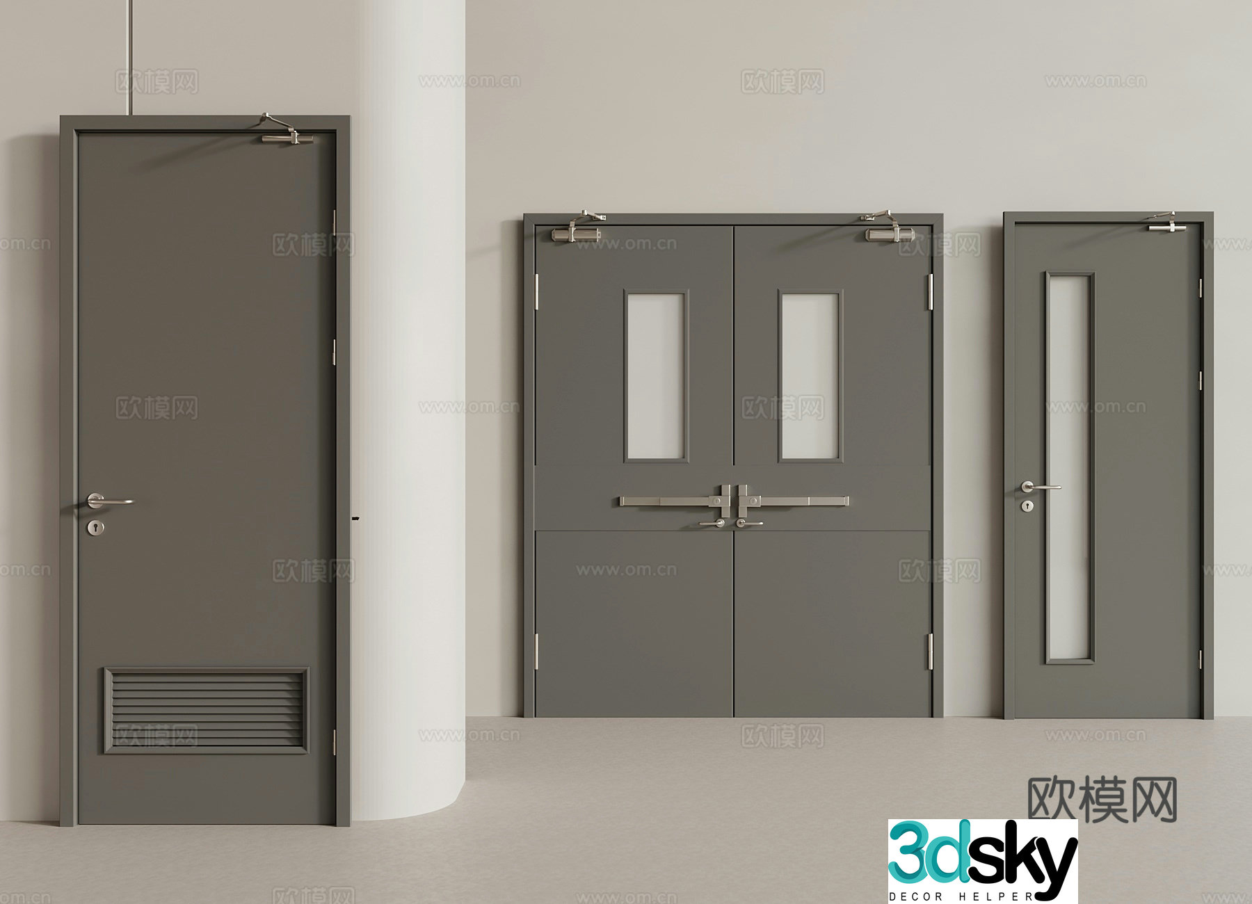Modern fire door double door 3D model