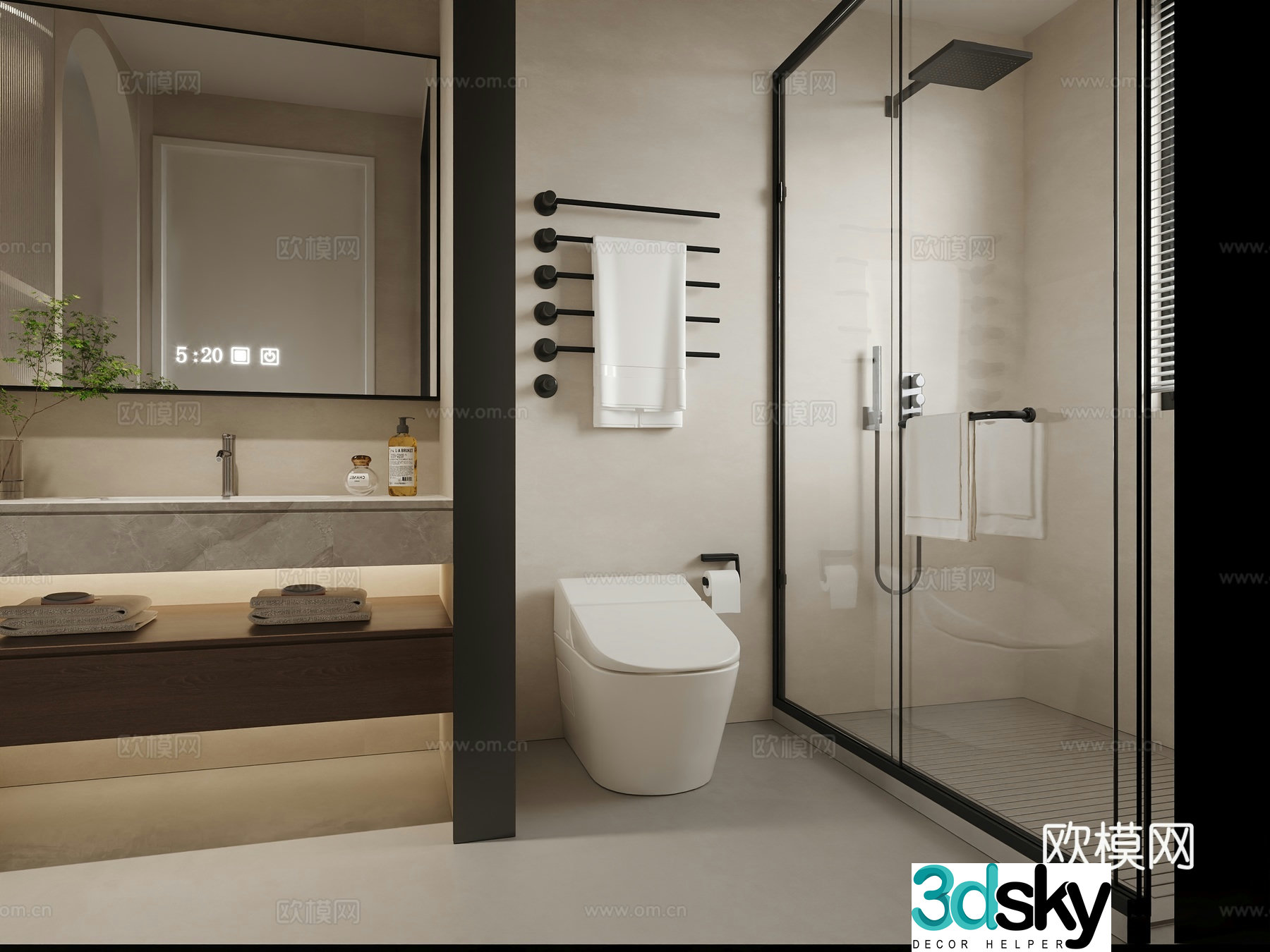 Modern bathroom wet and dry partition 3d model