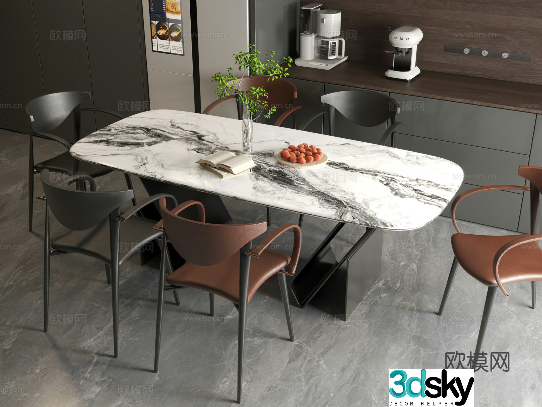 Modern dining table Italian dining table Modern Italian restaurant Dining table Dining table Dining chair 3d model