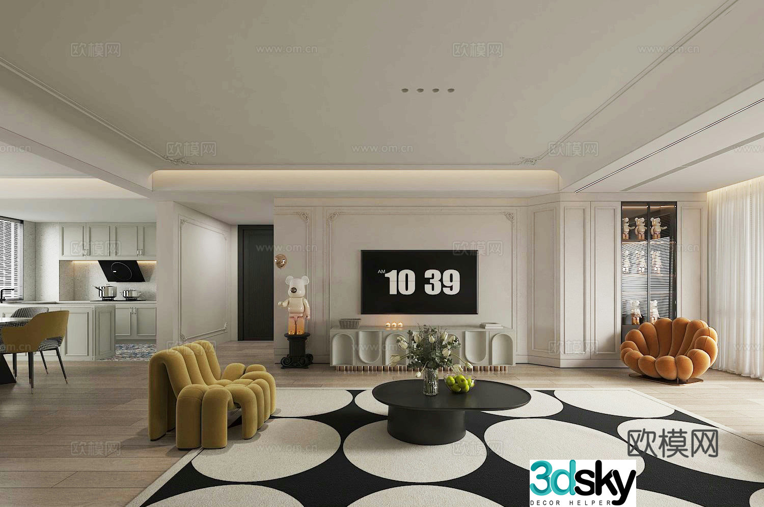Simple European living and dining room 3d model 3d model