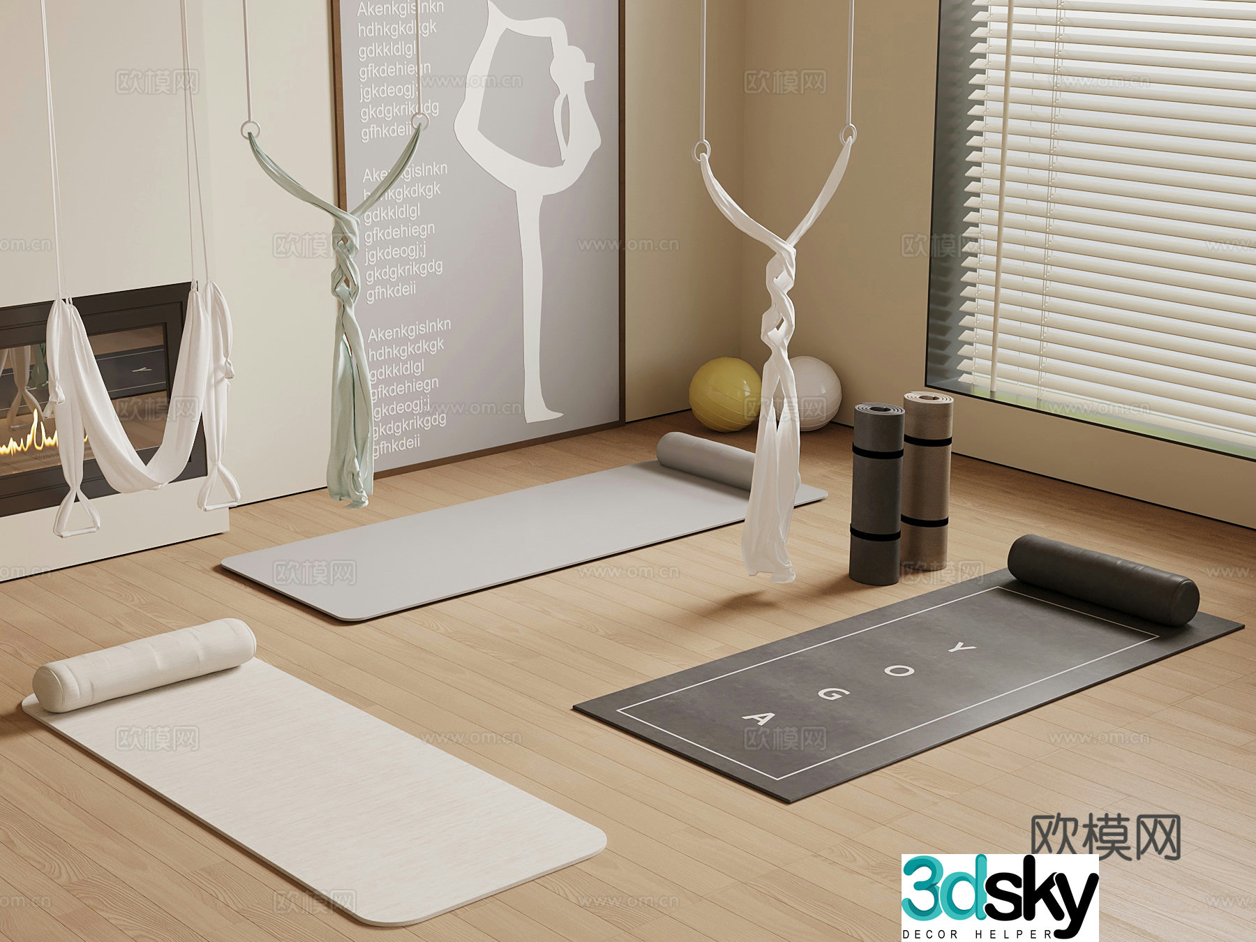 Modern yoga mat yoga equipment 3d model