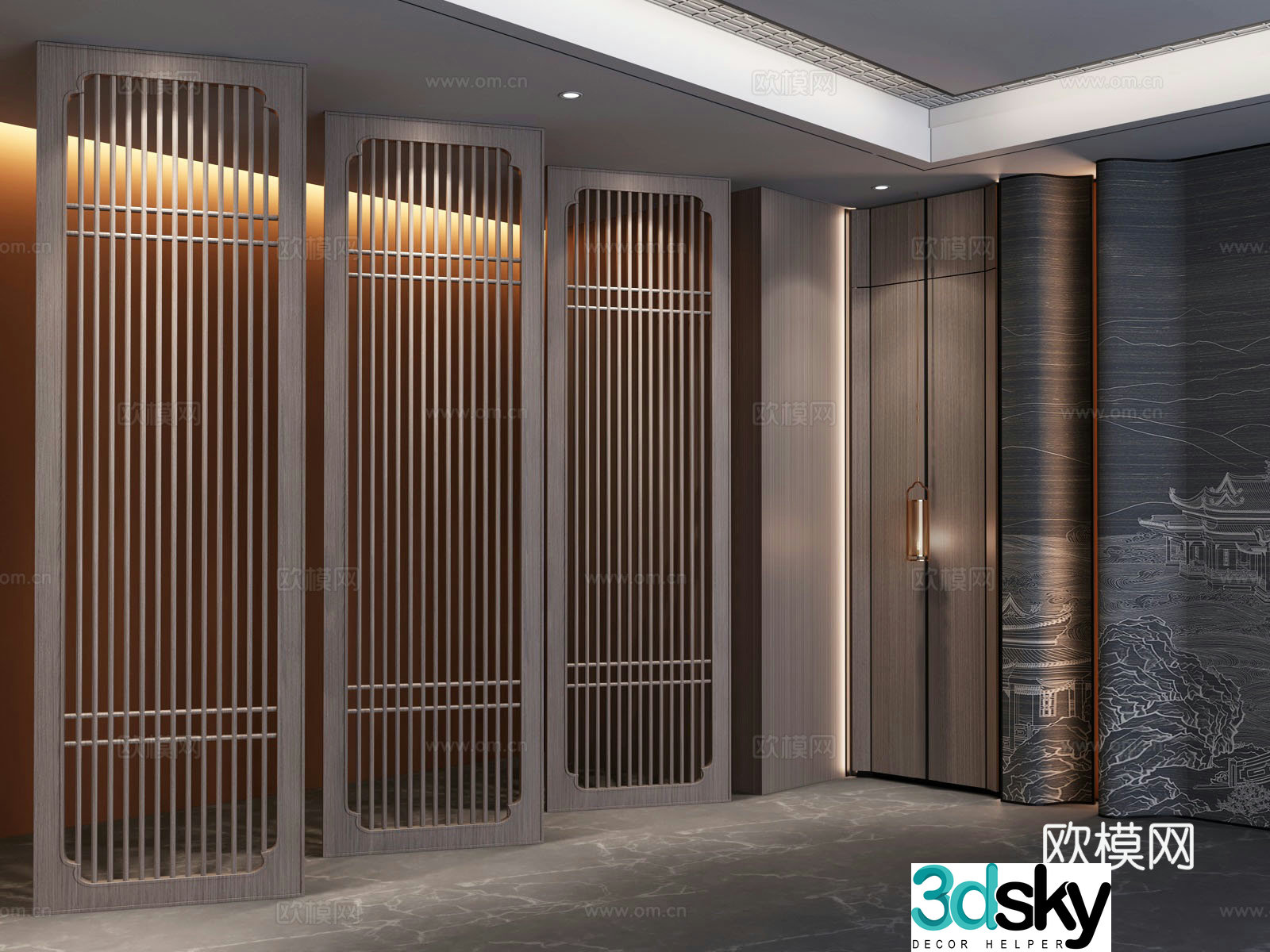 New Chinese style lattice partition background wall 3D model