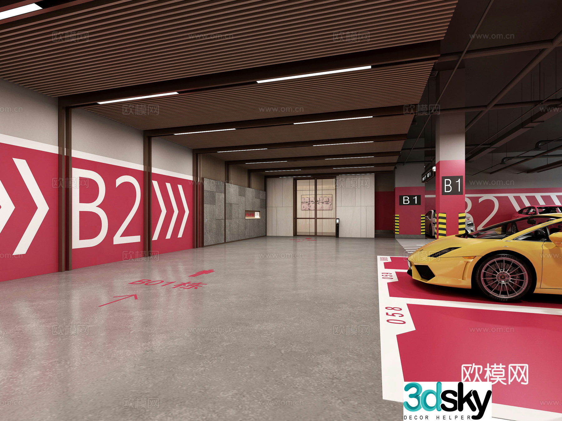 Underground garage light hall 3d model