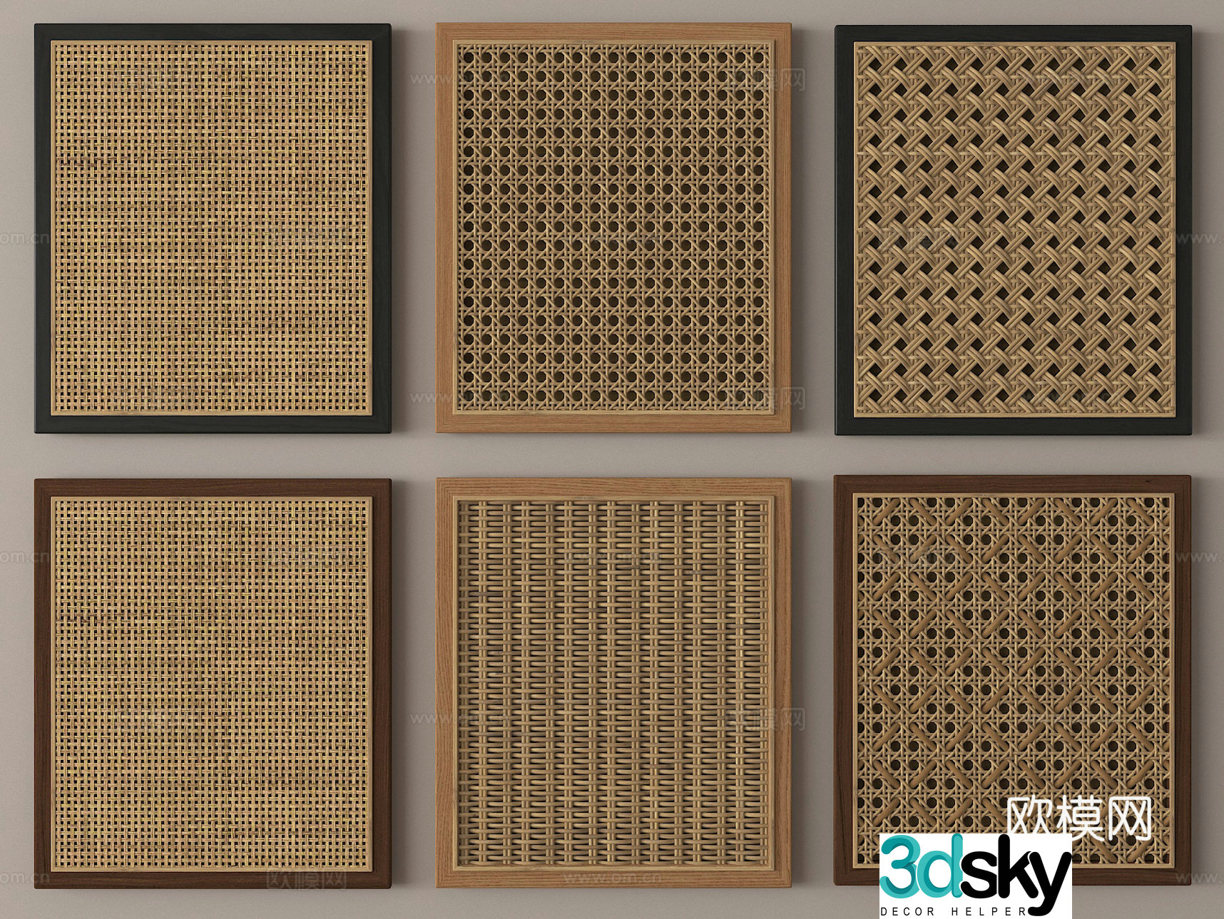 Rattan door panel weaving material wardrobe door panel 3D model