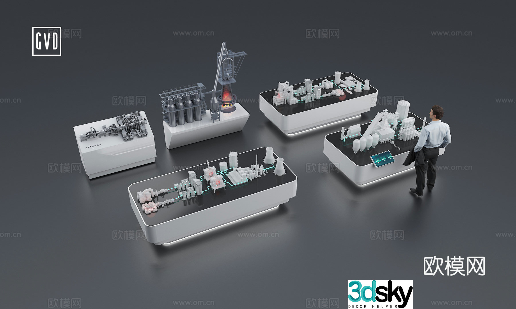 Modern Technology Exhibition Hall Sand Table Booth Display Showcase Metallurgical craft sand table Steel craft flow 3D model