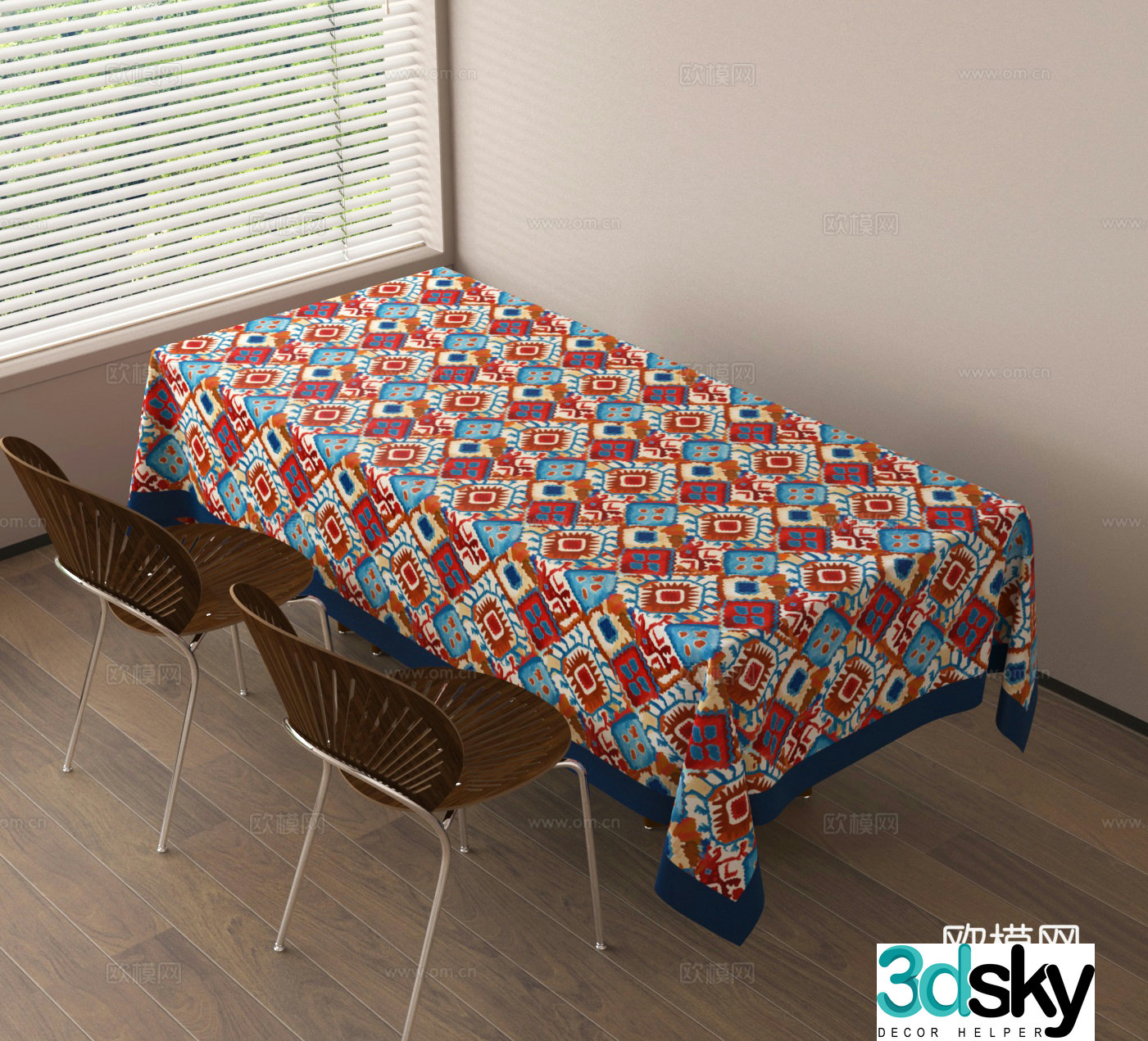 Dining table and chairs Dining cloth 3D model