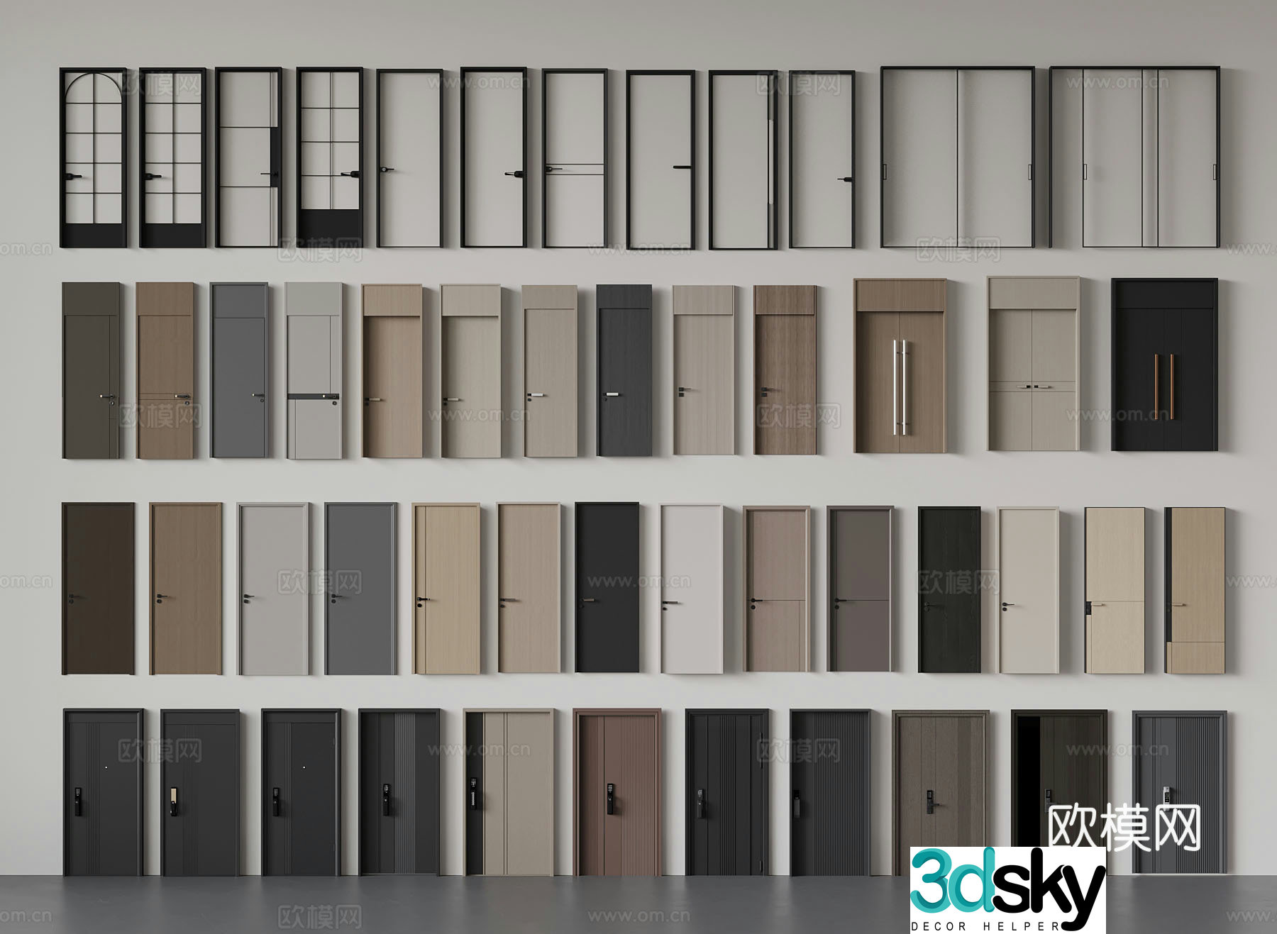Modern door combination double-open door single-open door glass door mother and child door 3D model