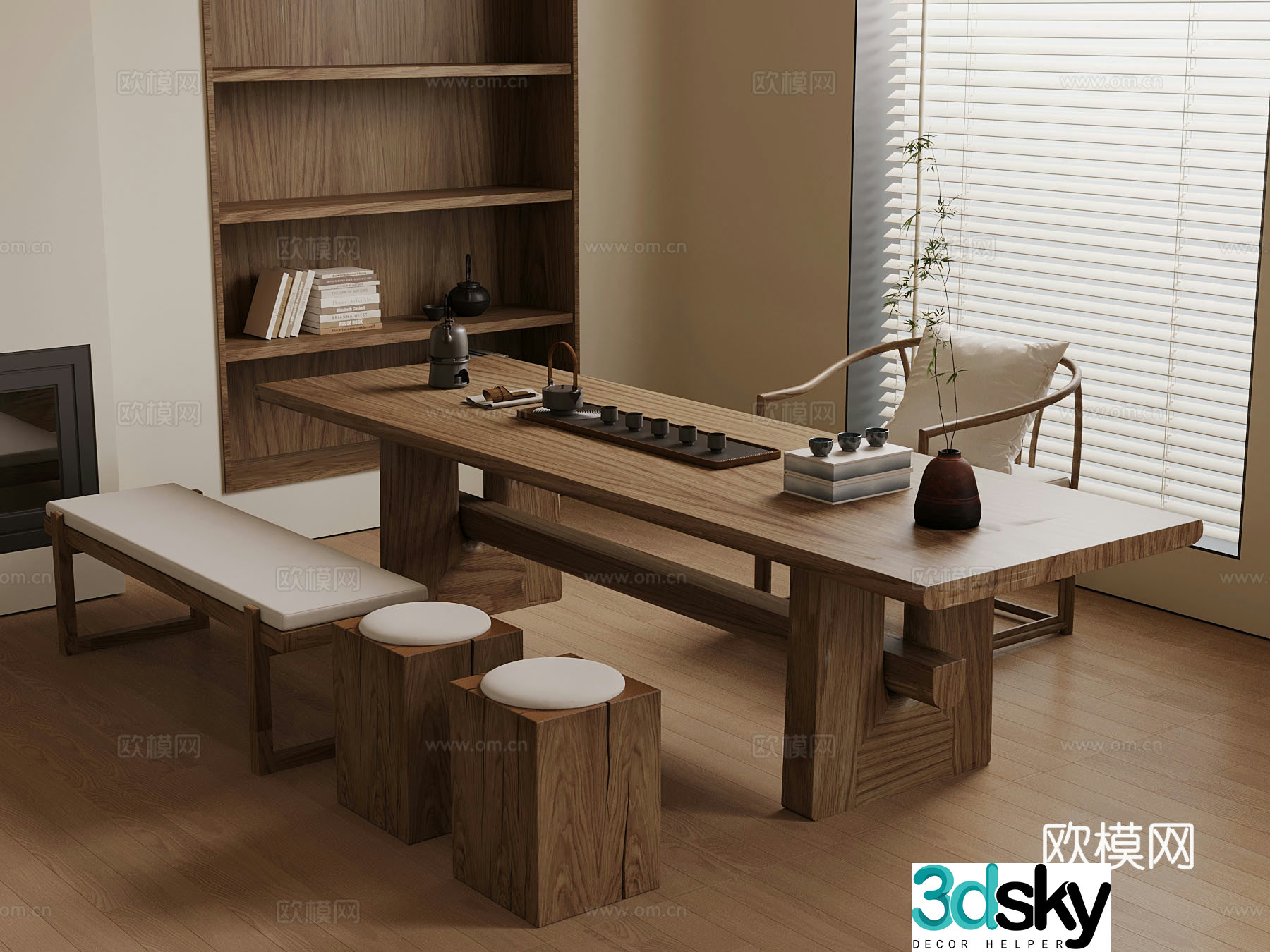 New Chinese style tea table and chairs tea set teapot 3d model