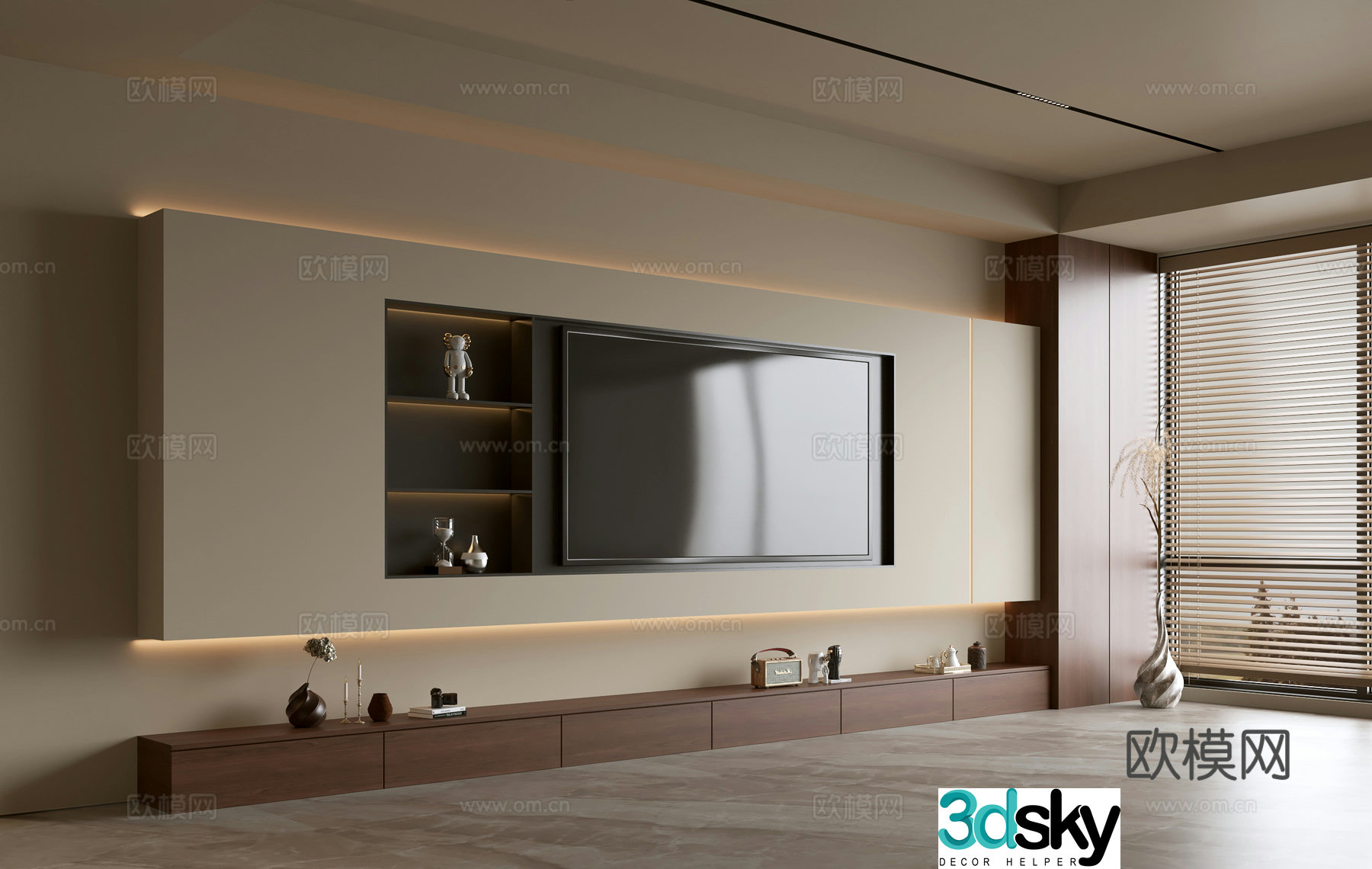 Middle-aged and silent living room Song style living room Light luxury TV background wall combination Coffee table Sofa combination 3D model