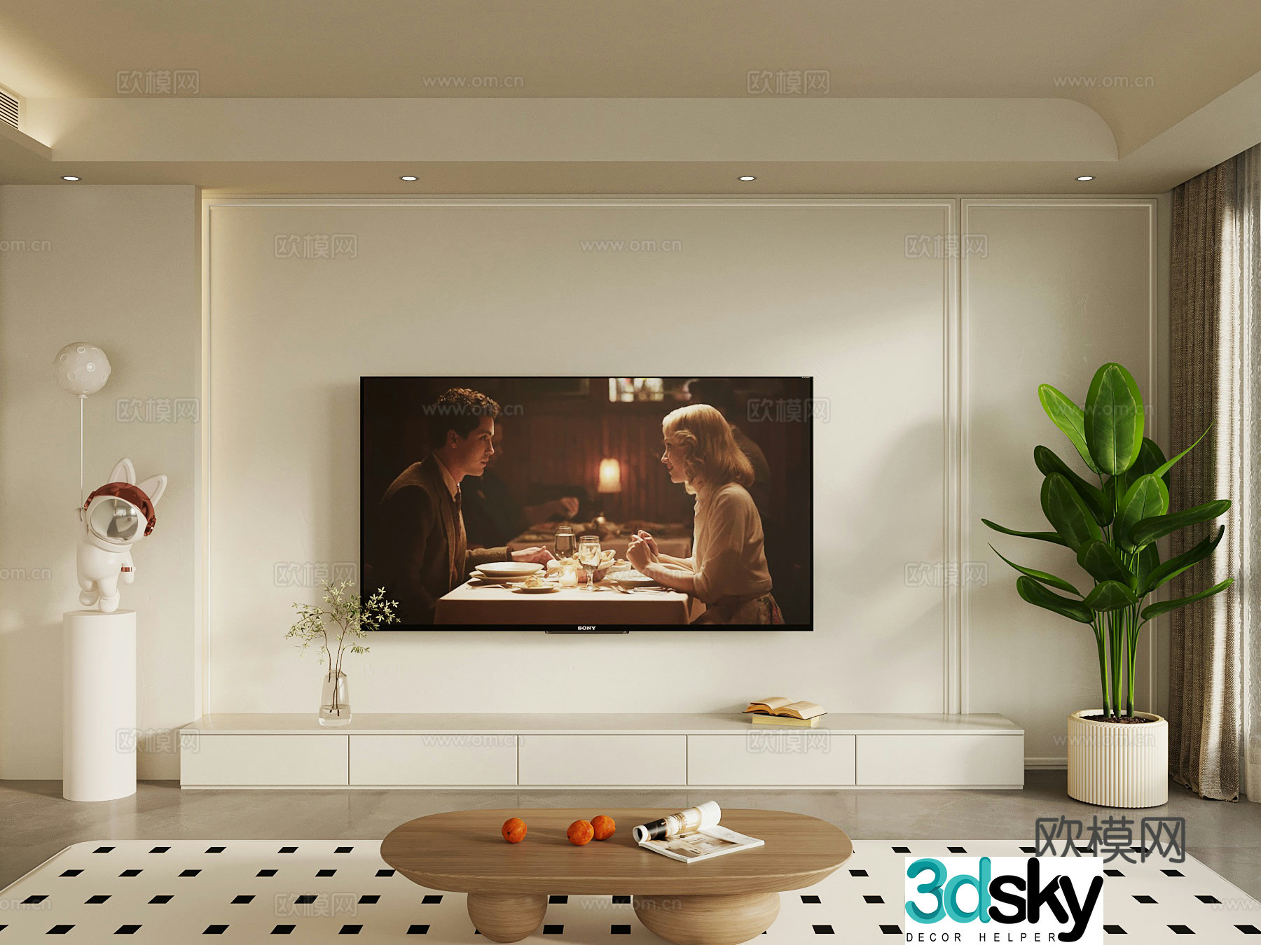 French TV background wall floor ornament 3d model