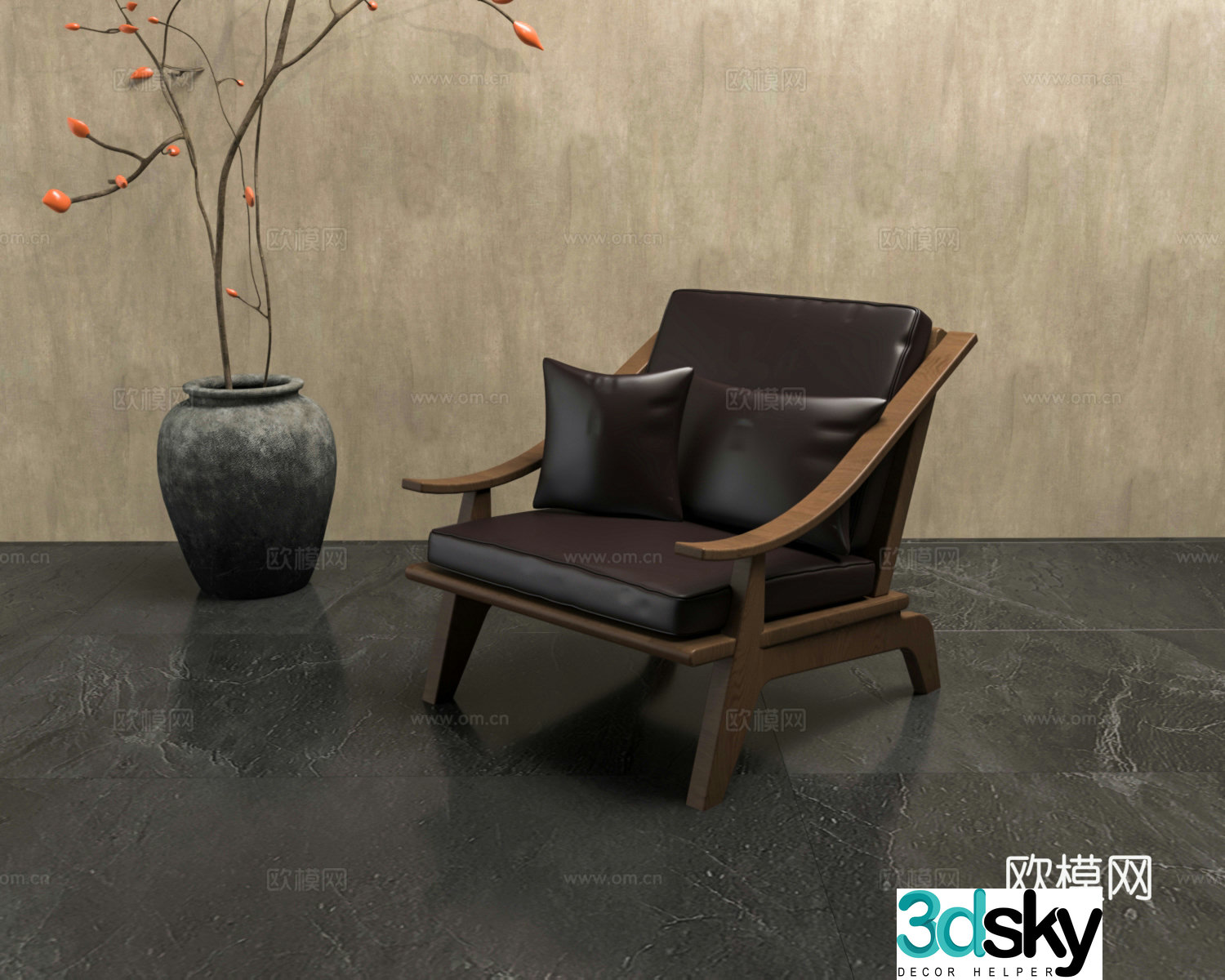Wabisa medieval Chinese single sofa lazy Zen 3D model
