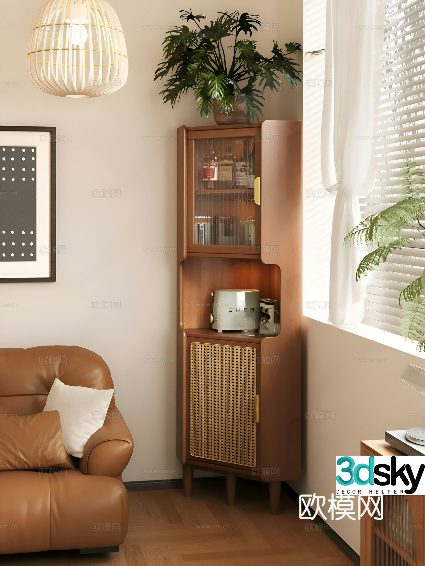 French storage rack storage cabinet triangle cabinet corner cabinet storage cabinet rattan 3D model