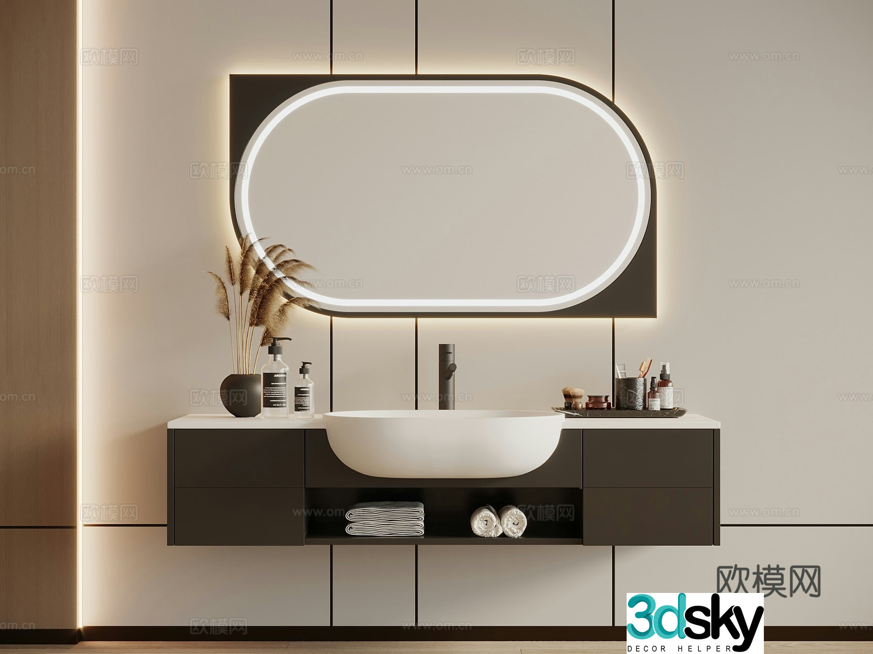 Modern bathroom cabinet washbasin cabinet mirror mirror cabinet suspended sink water dragon 3d model