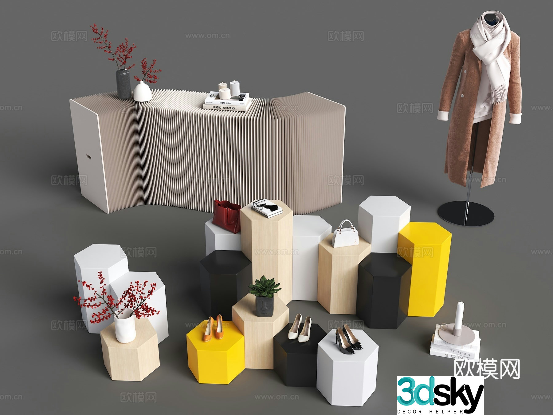 Modern booth Showcase Modern Multifunctional Combination Seat Storage Display Table Stool 3D Model