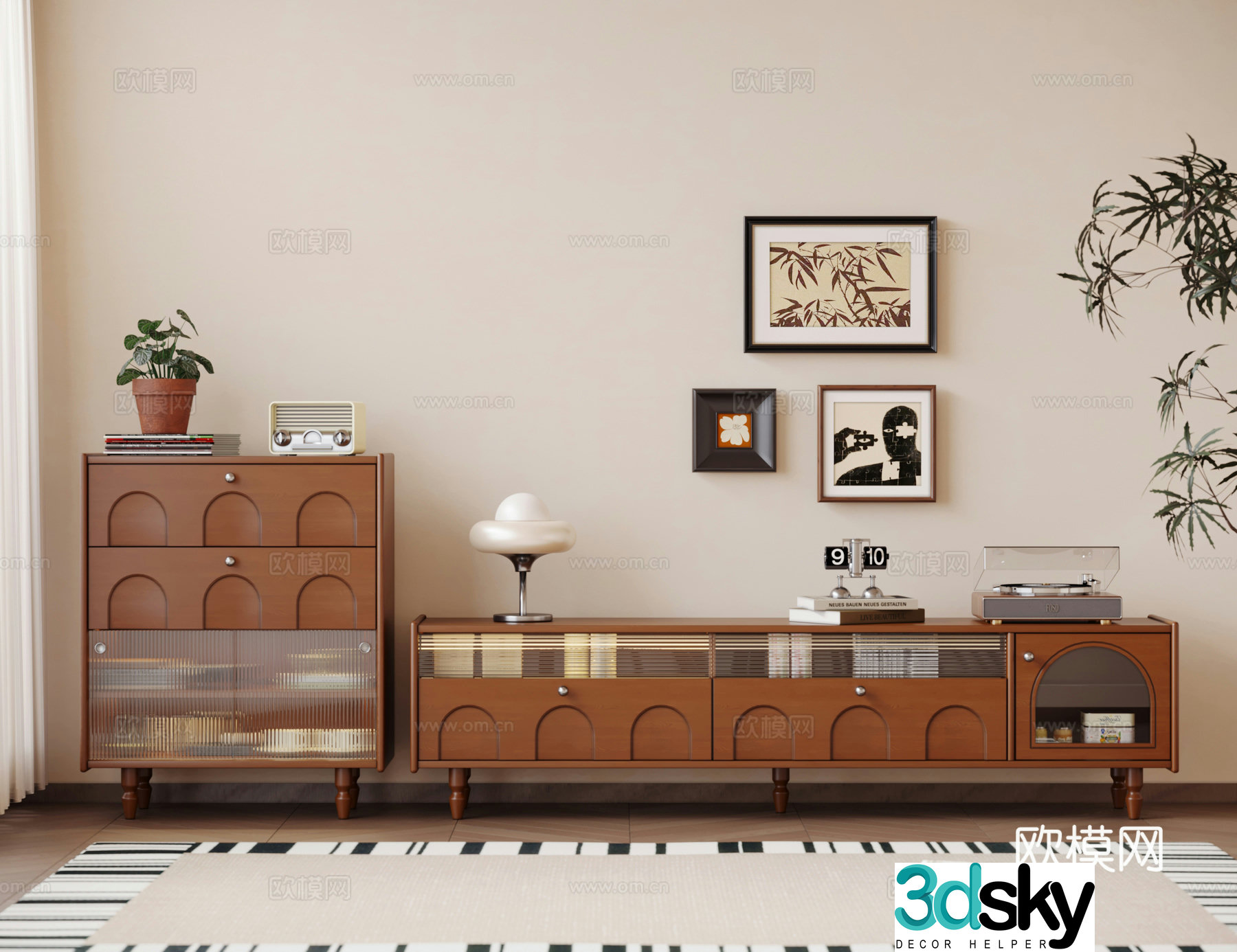 French retro style TV cabinet side cabinet finished TV cabinet 3D model