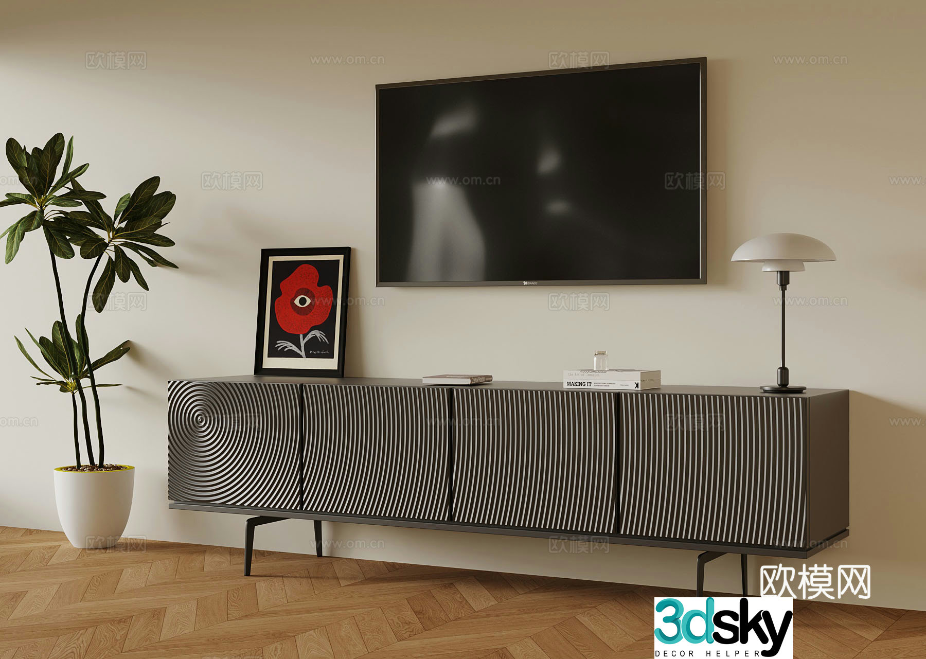 Modern TV cabinet low cabinet TV 3d model