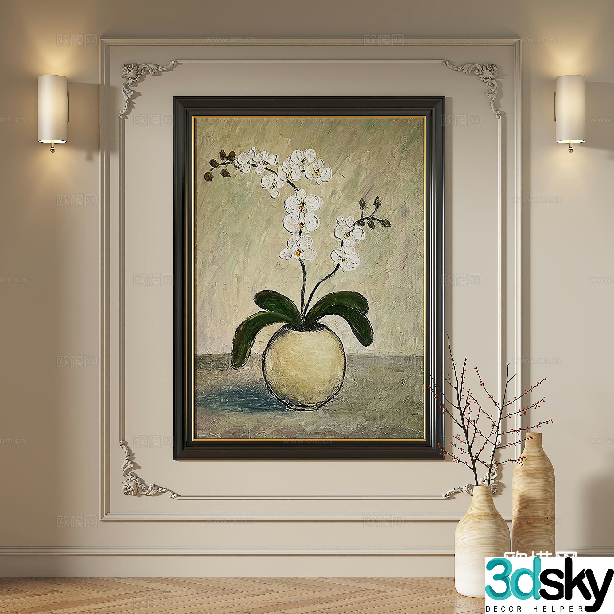French retro medieval European classical abstract decorative painting 3d model