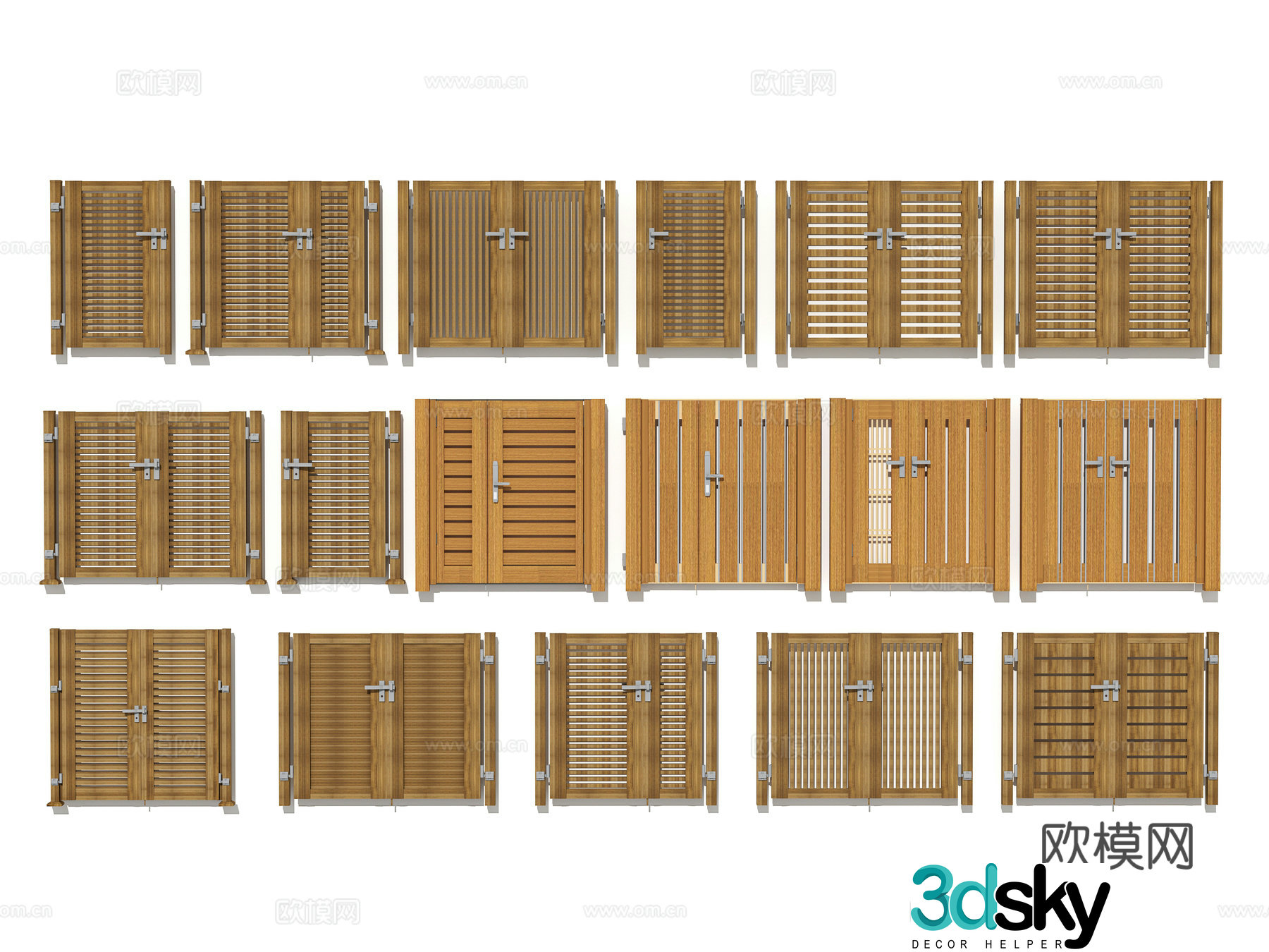 Modern new Chinese style villa garden self-built house building courtyard entrance door anticorrosion wood grille door 3d model