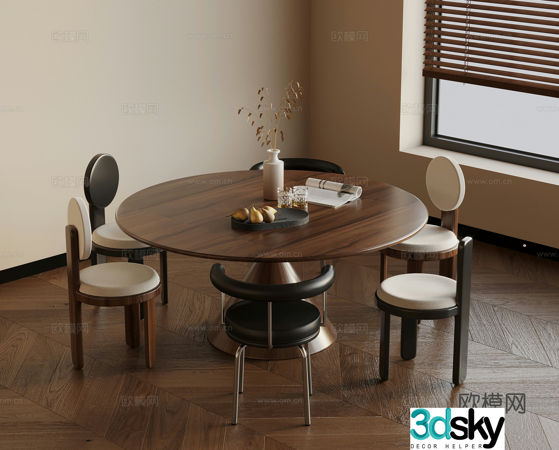 Medium style dining table and chair 3D model