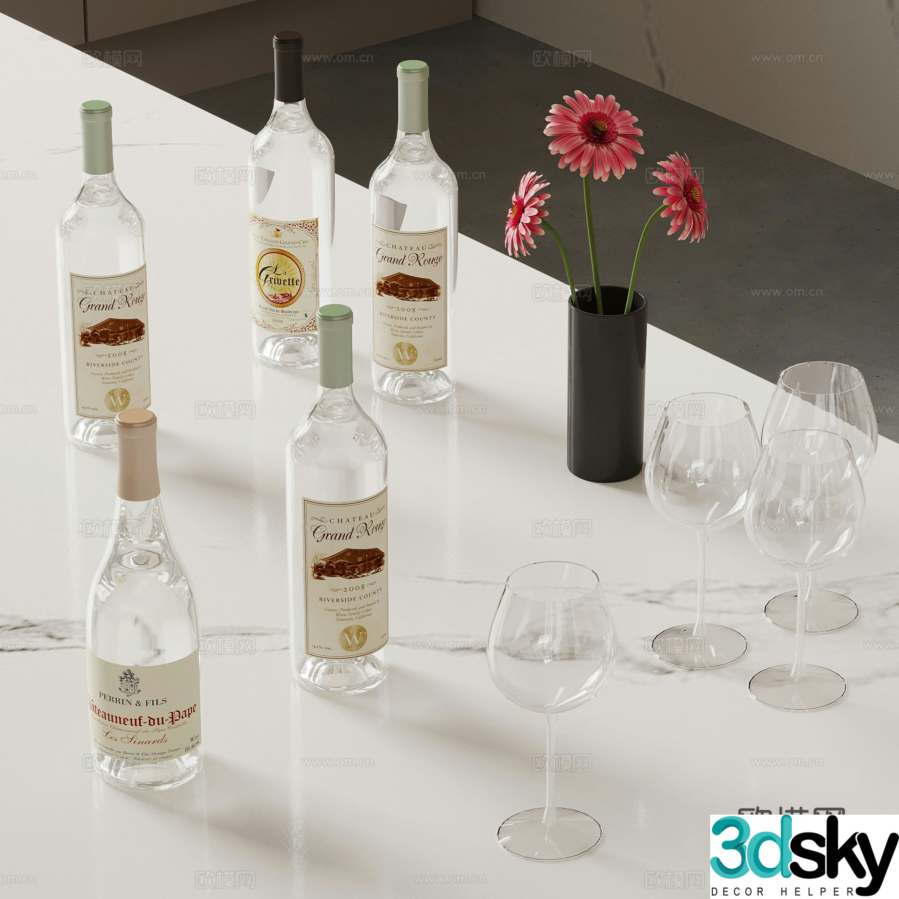 Modern wine wine glass vase 3d model