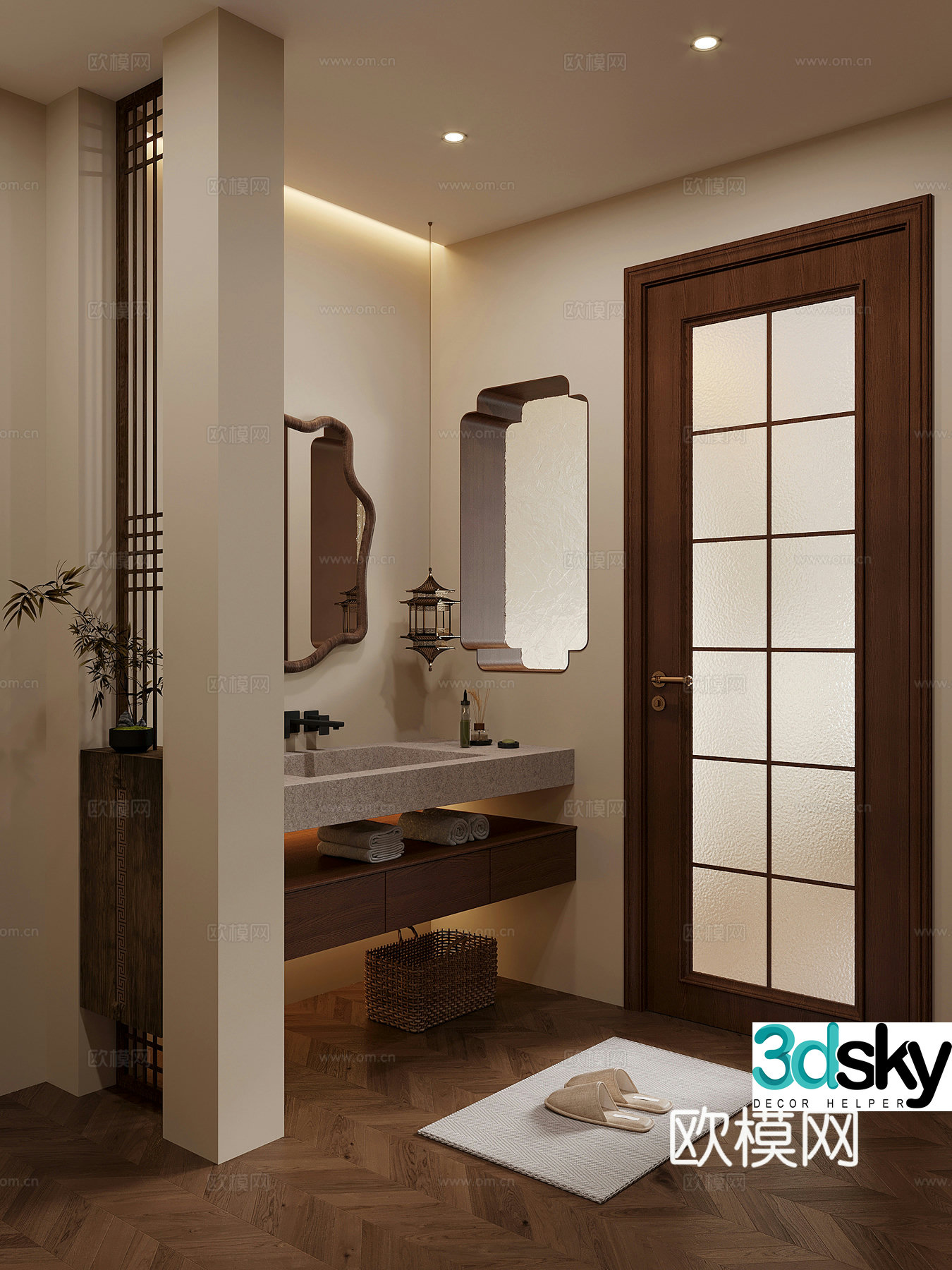 New Chinese style bathroom dry area bathroom cabinet bathroom 3D model
