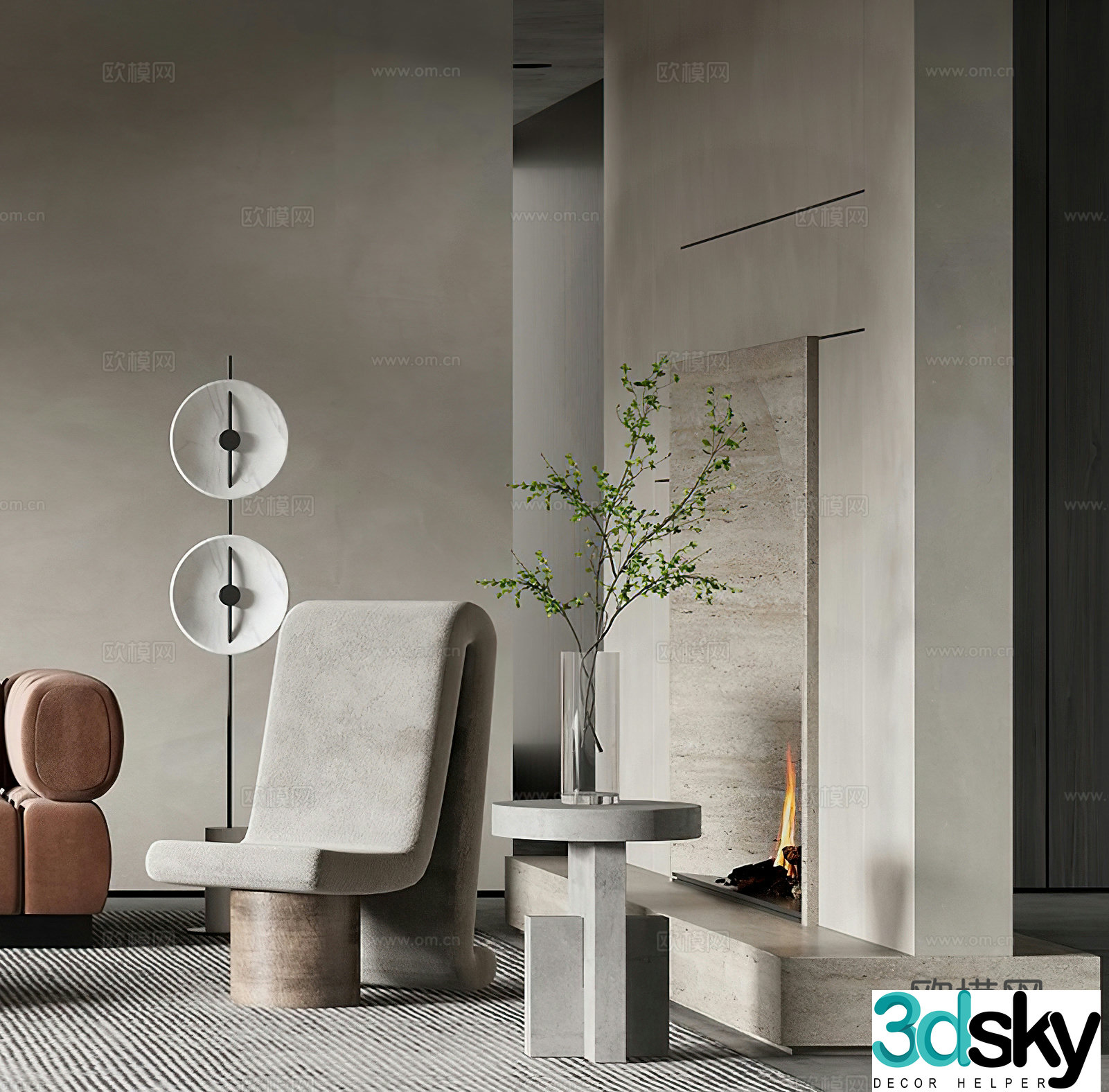 Modern leisure chair Italian leisure chair Washi leisure chair side table corner table floor lamp fireplace 3d model