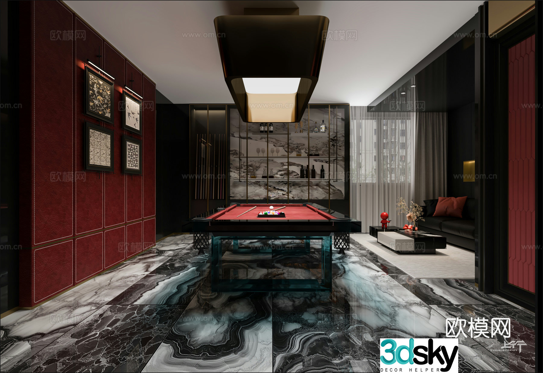 Modern light luxury billiard room 3d model 3d model
