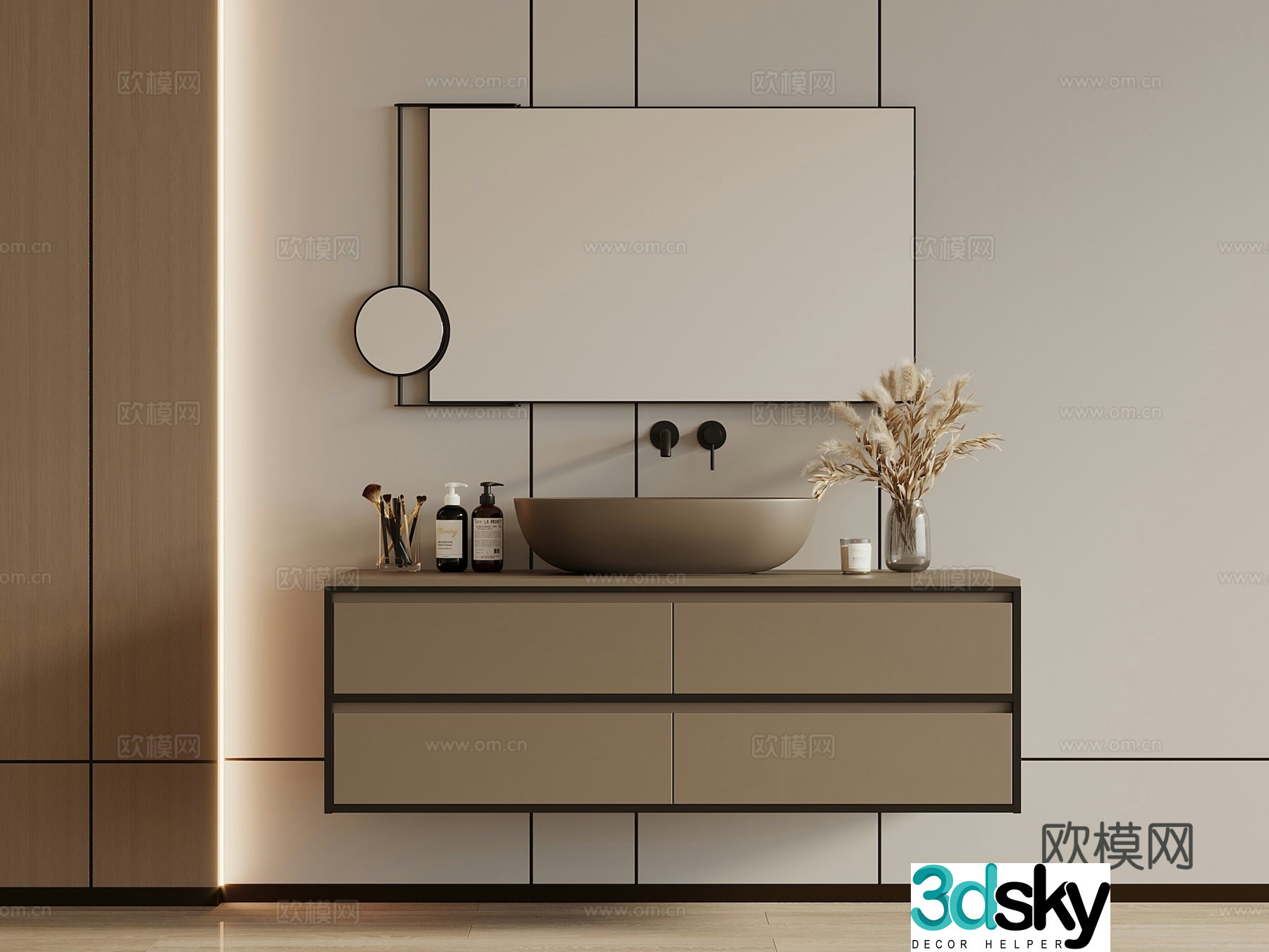 Modern bathroom cabinet washbasin cabinet mirror mirror cabinet suspended sink water dragon 3d model