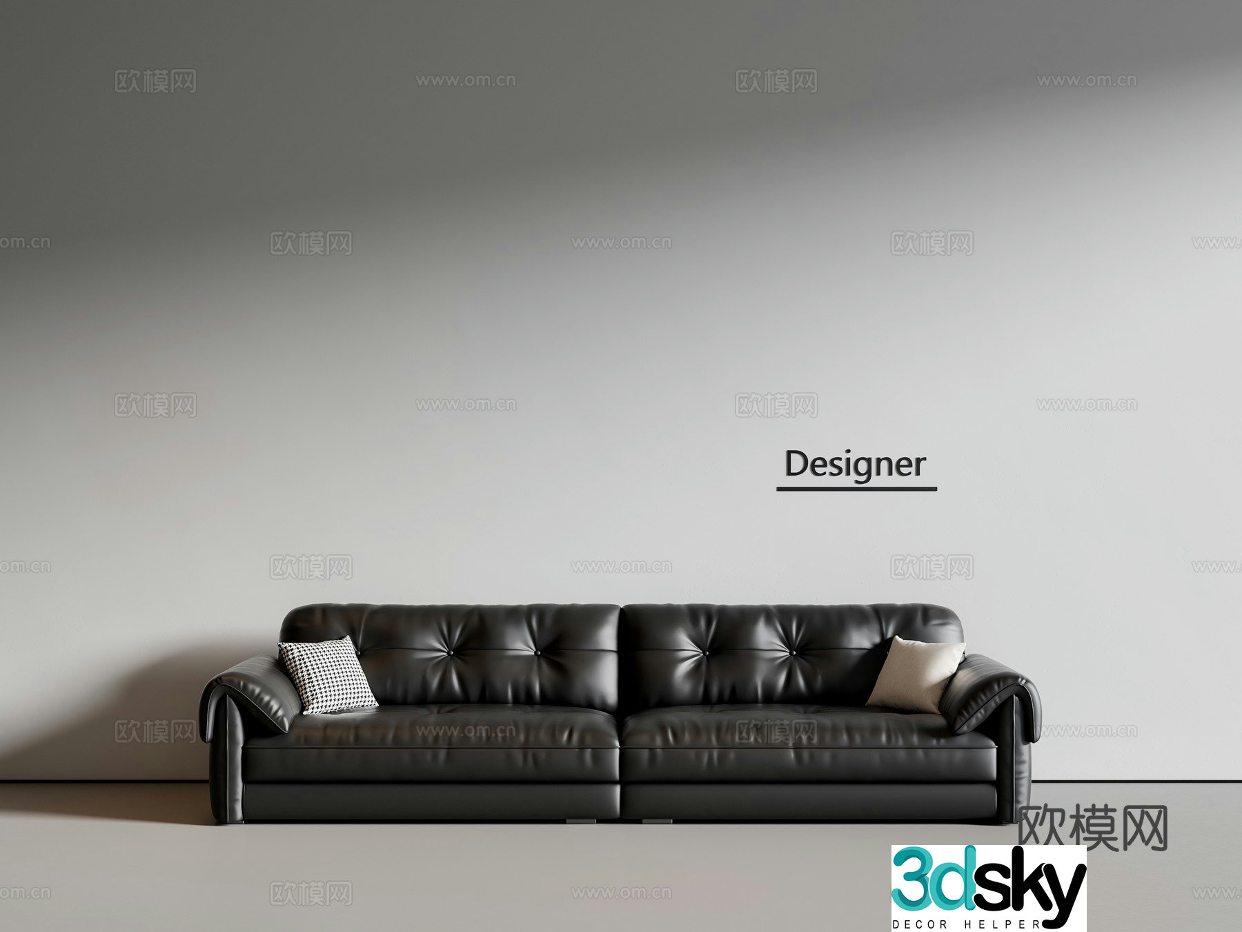 Medium style multi-person sofa leather sofa 3D model