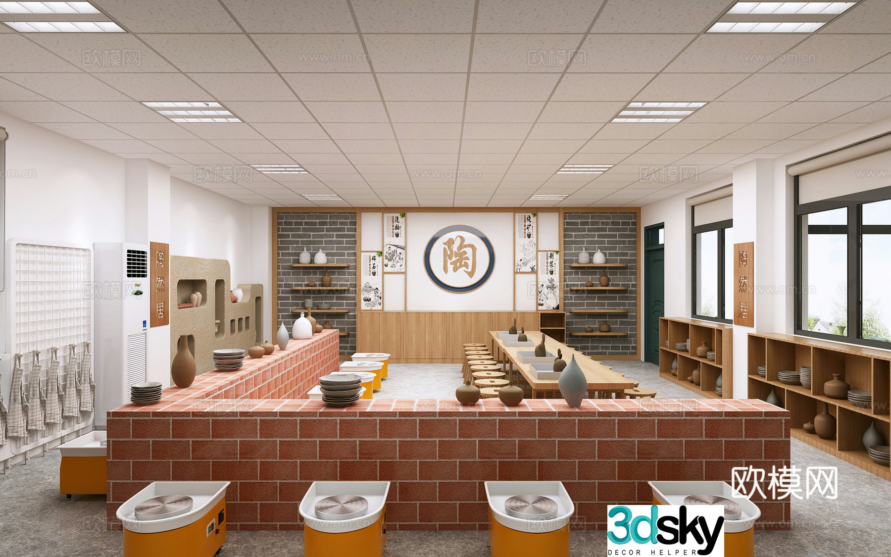 School pottery classroom kindergarten pottery workshop 3d model