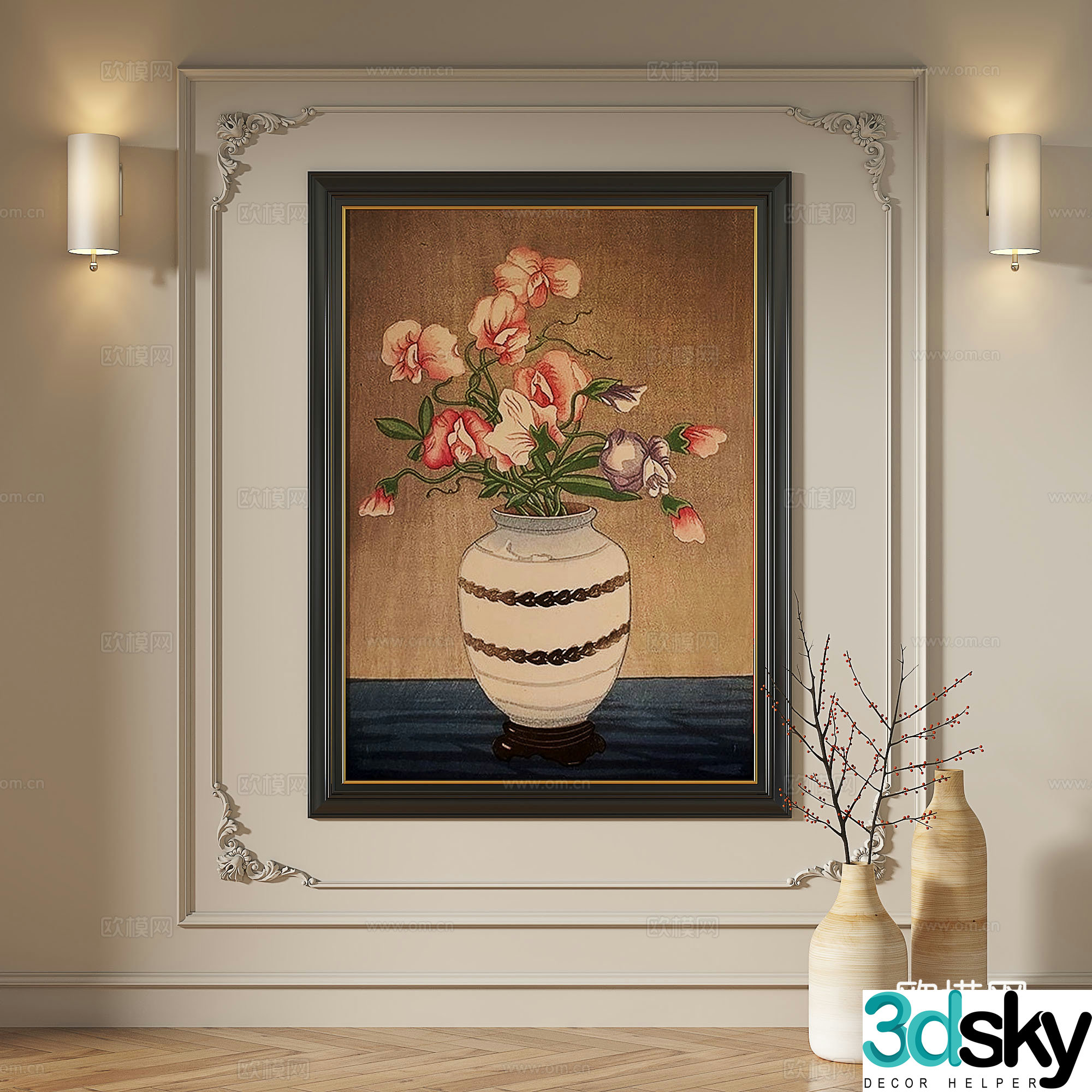 French retro medieval European classical abstract decorative painting 3d model