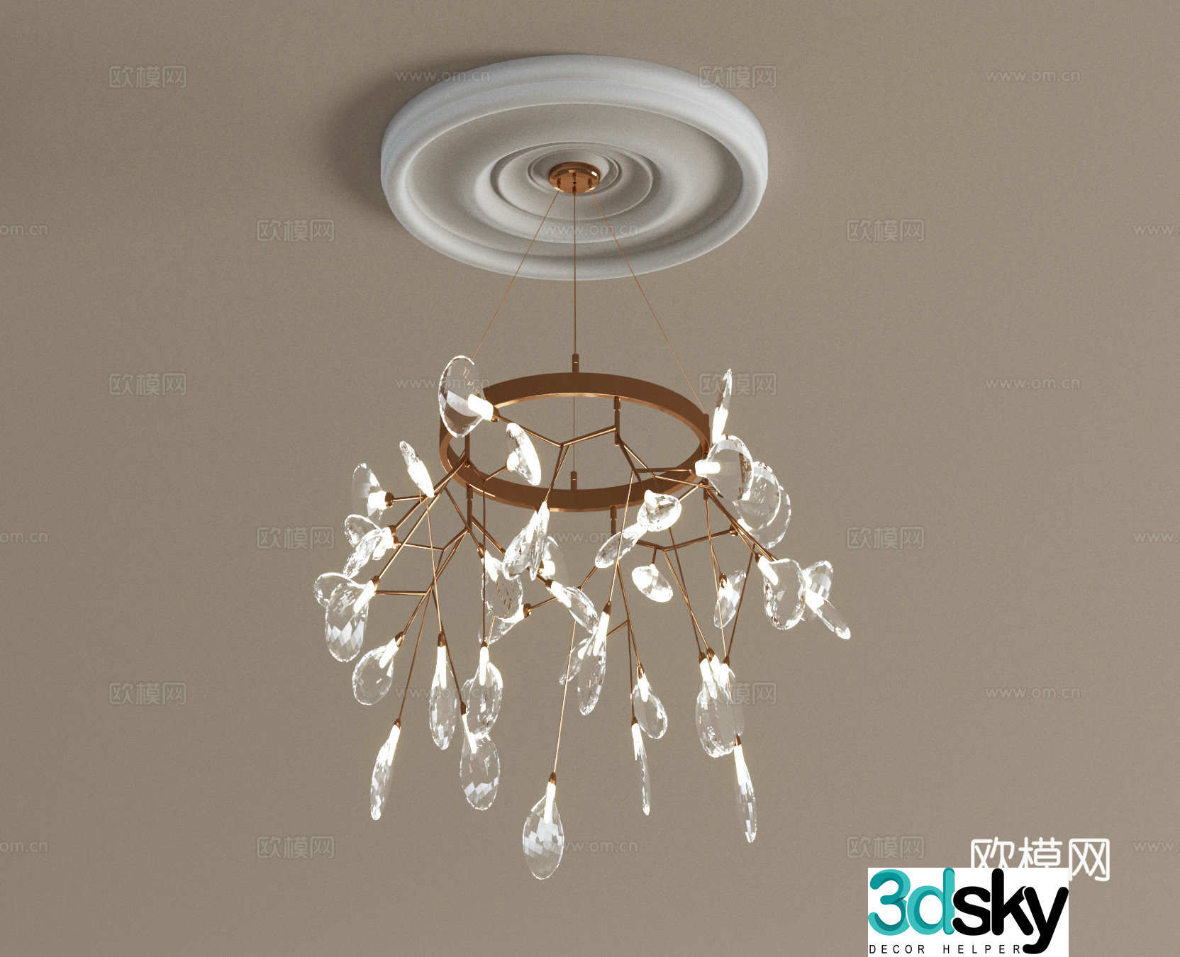 French Creamy Chandelier 3d Model