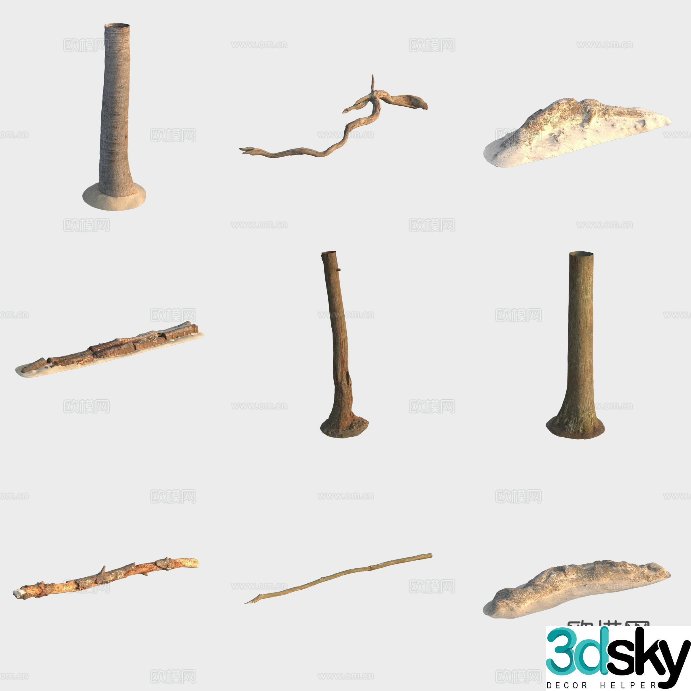 3d model of trunk branches stump