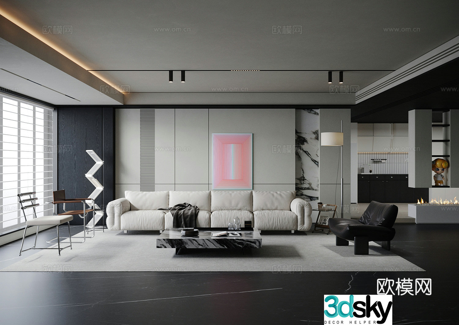 Modern minimalist home living room black and white living room living room without lights sofa and coffee table combination advanced gray 3D model