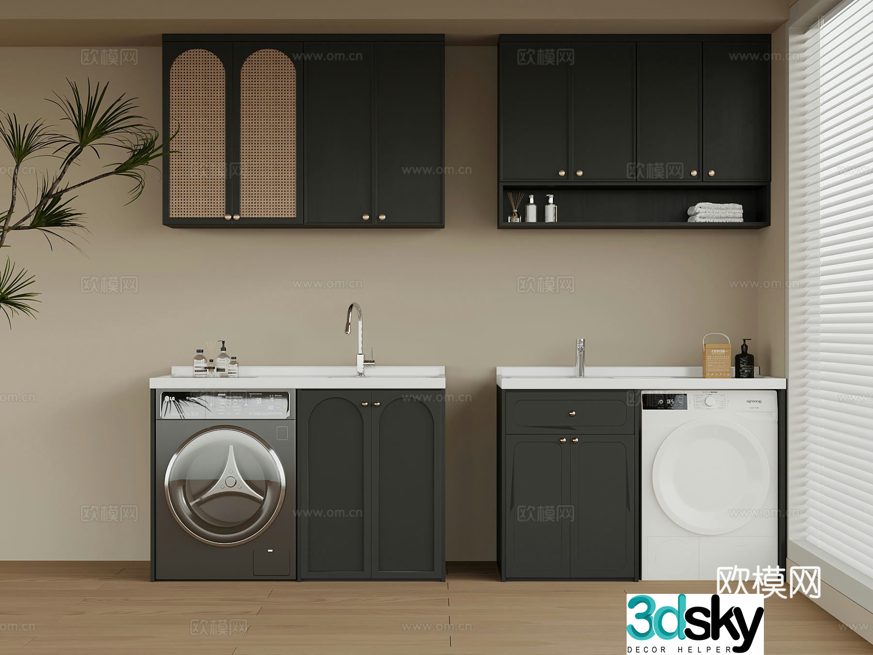 French laundry room bathroom cabinet washing machine 3d model