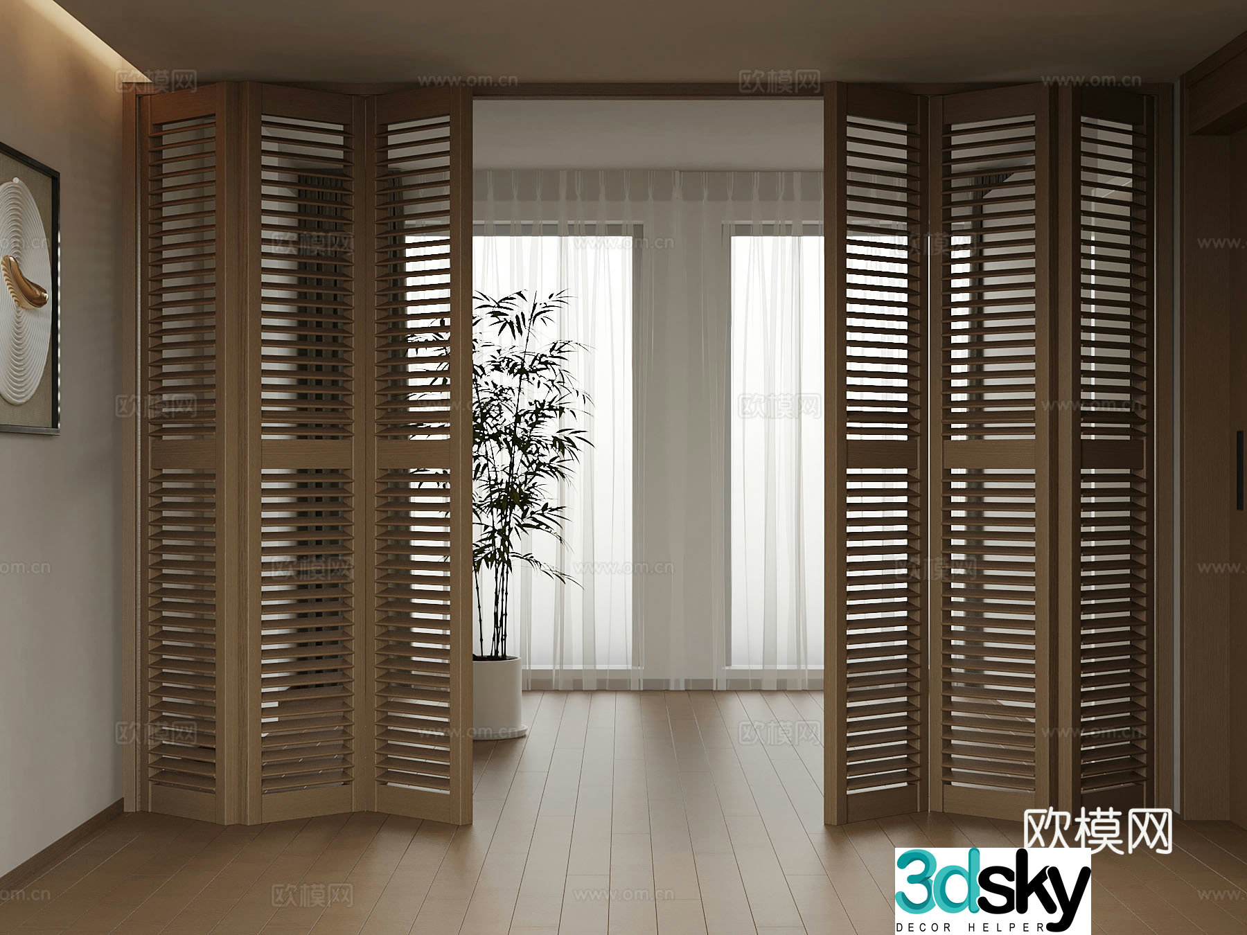 Modern solid wood folding door sliding door sliding door 3d model