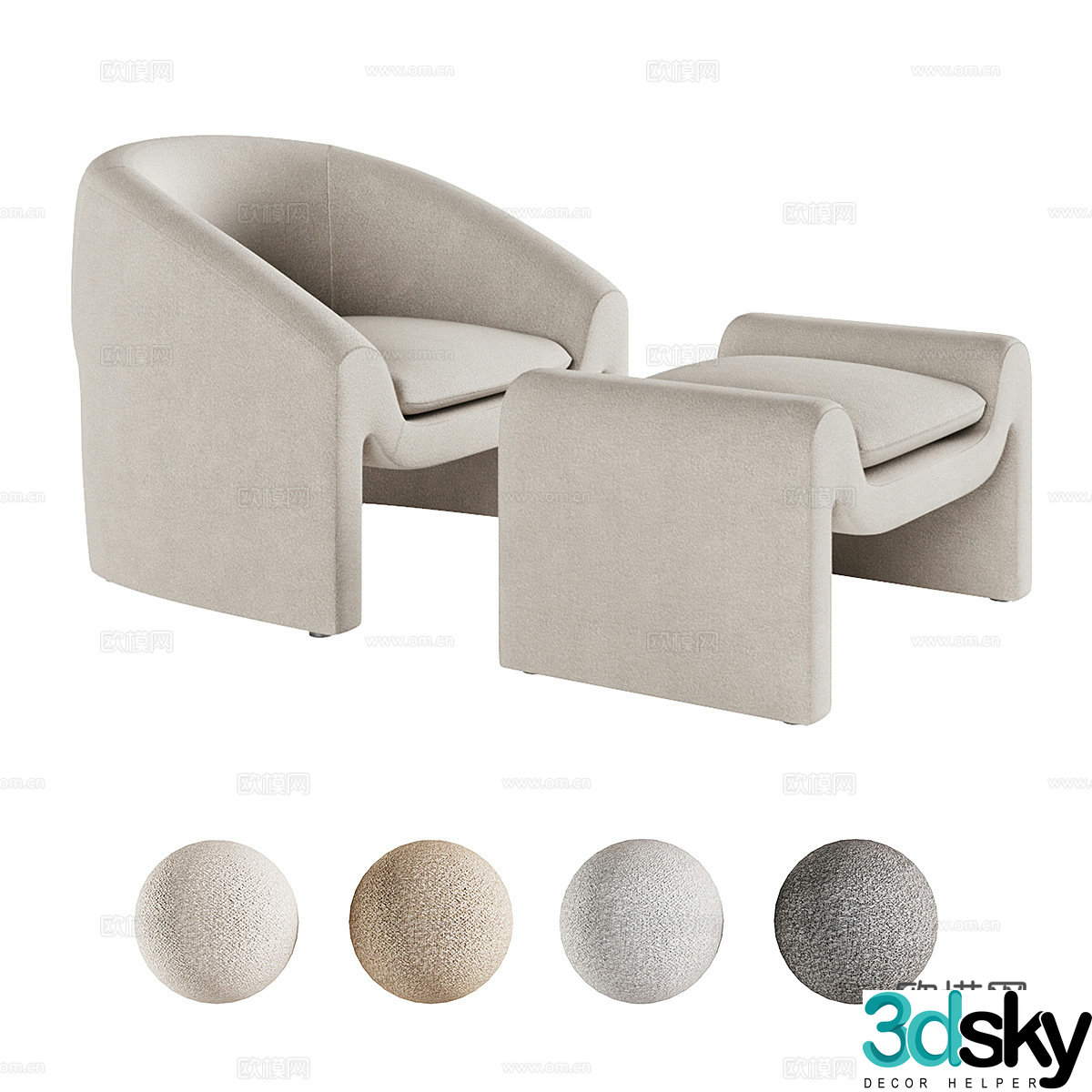 Bolia – Mielo Armchair and Footstool 3D Model