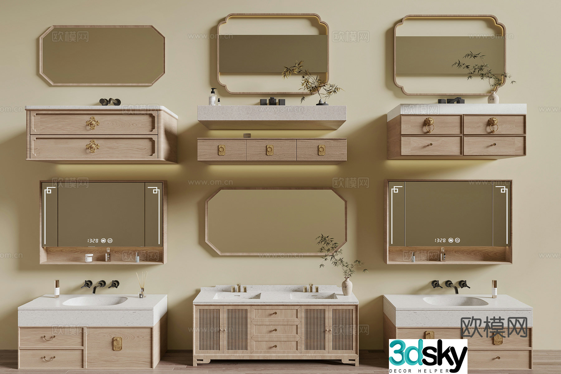 New Chinese style bathroom cabinet 3D model