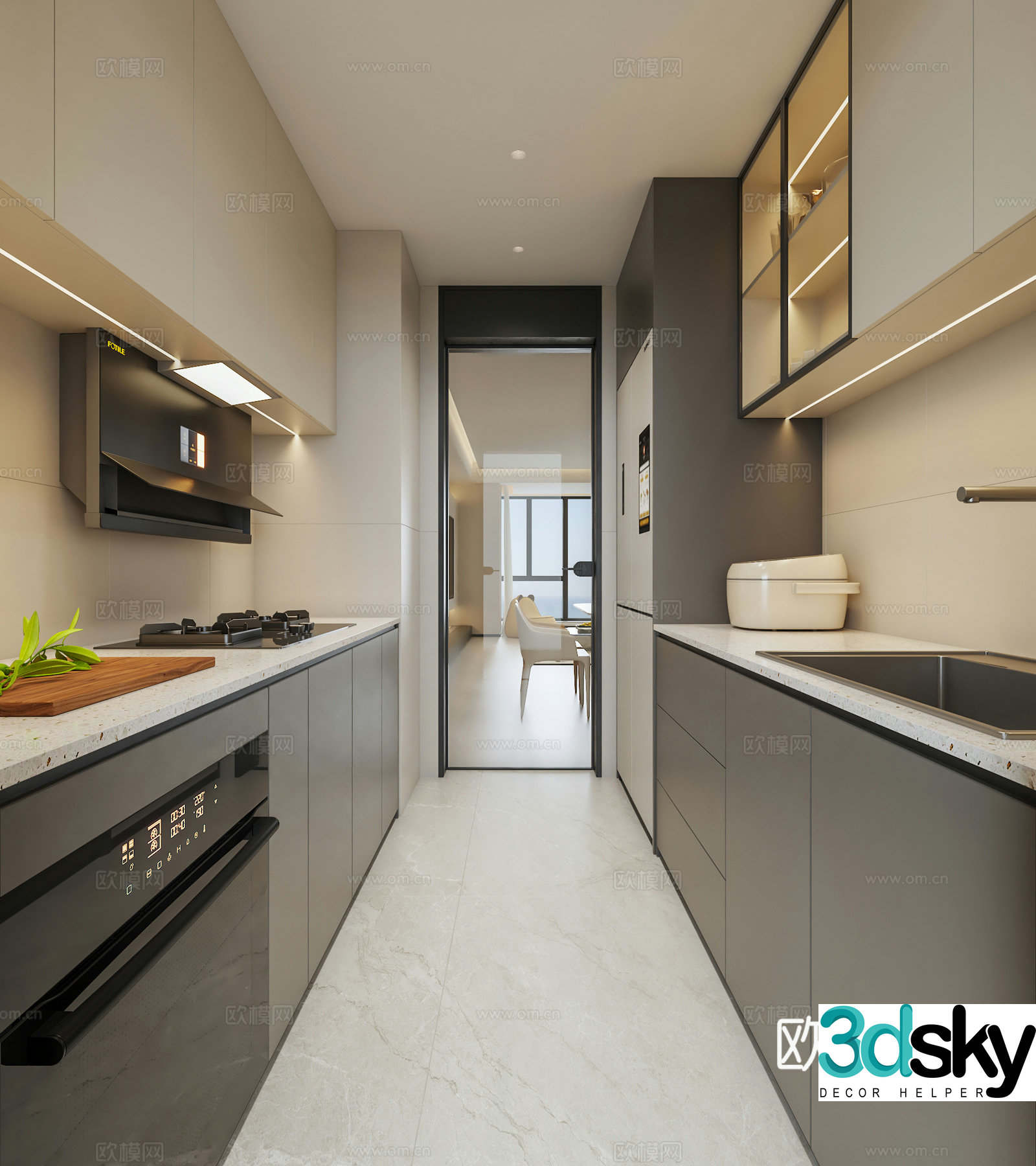 Italian minimalist kitchen 3d model