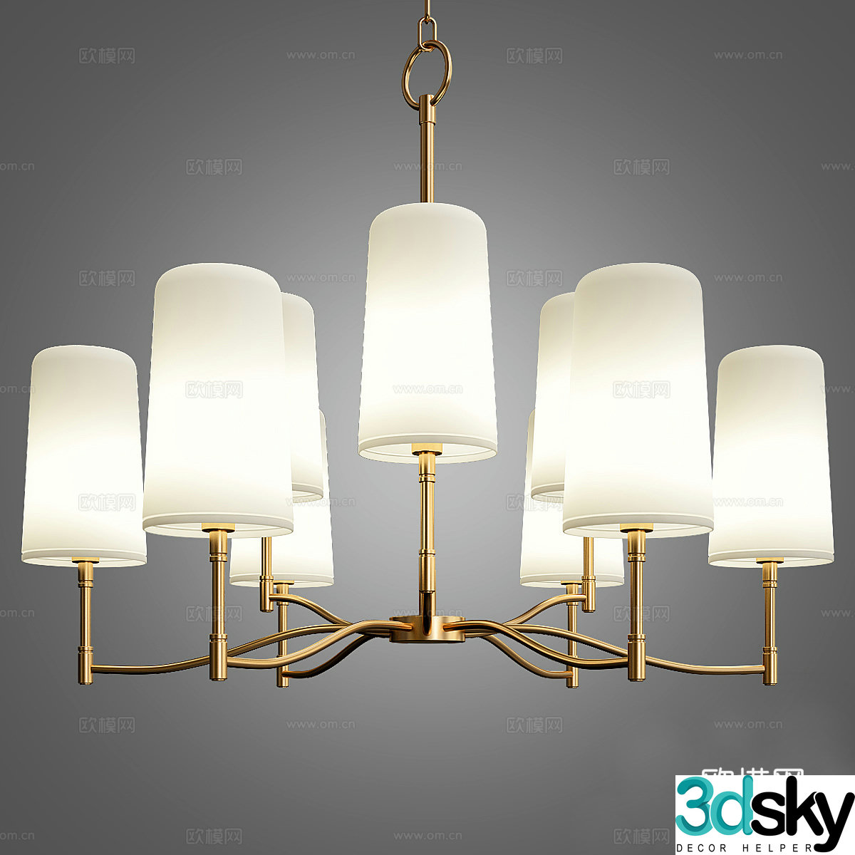 Temple 6 lights brass chandelier 3d model