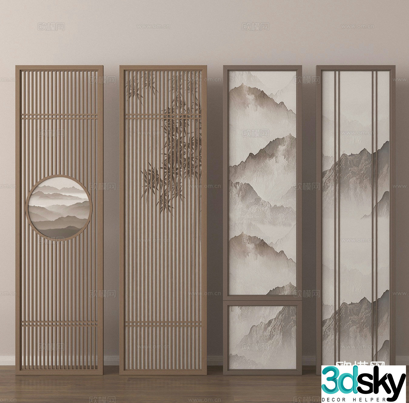 Screen partition Wooden grille 3d model