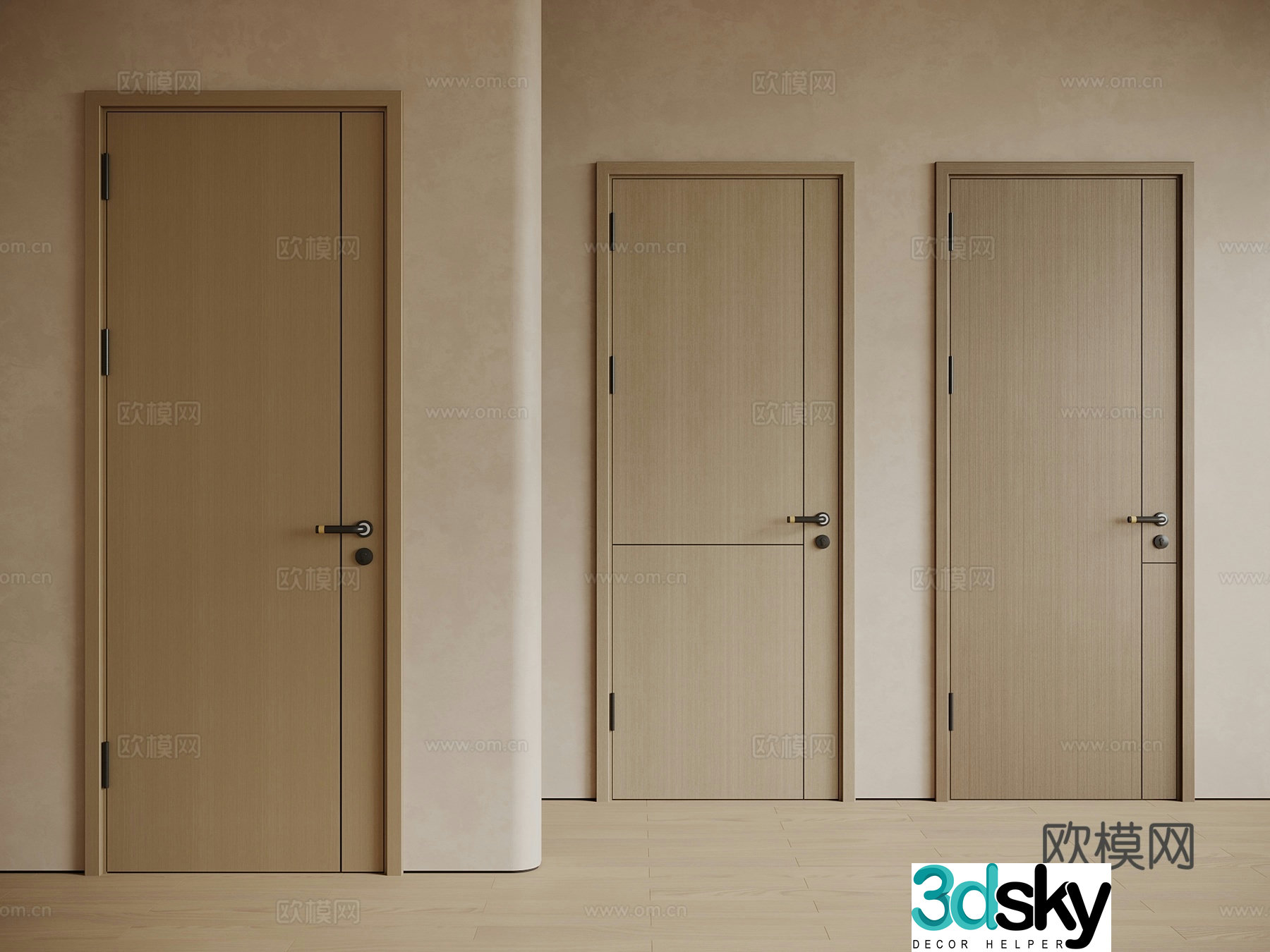 New Chinese style medieval single-open door wooden door interior door bedroom door swing door solid wood door 3d model