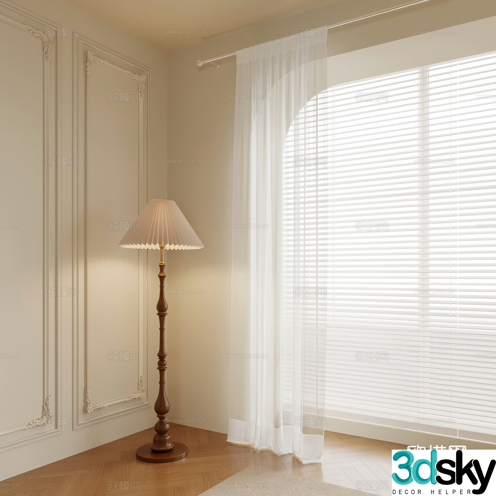 French cream curtain gauze curtain venetian blind 3d model