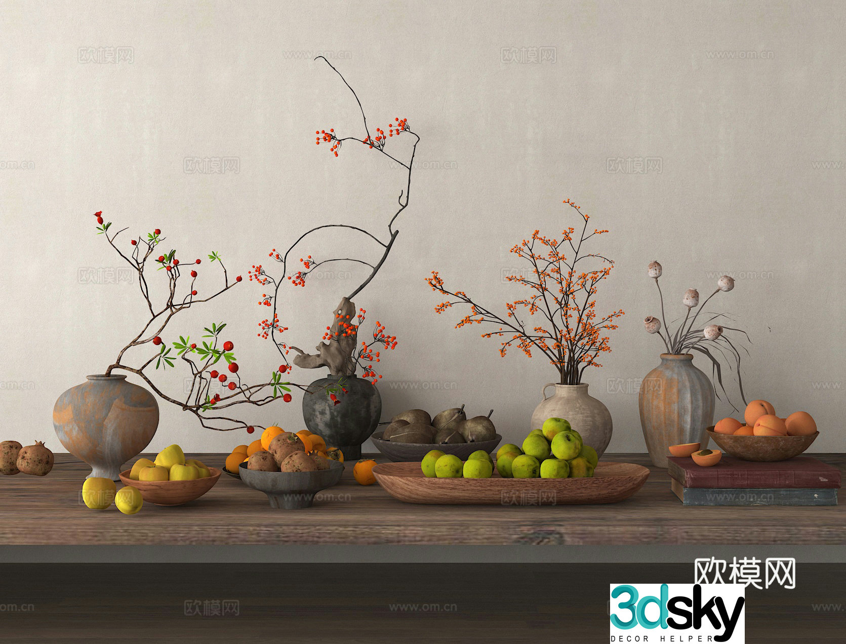 Wabi Lili Flower Art Middle Ages Flower Art New Chinese Flower Art Modern Flower Art Vase Clay Pottery Jars Dry Branches 3D Model