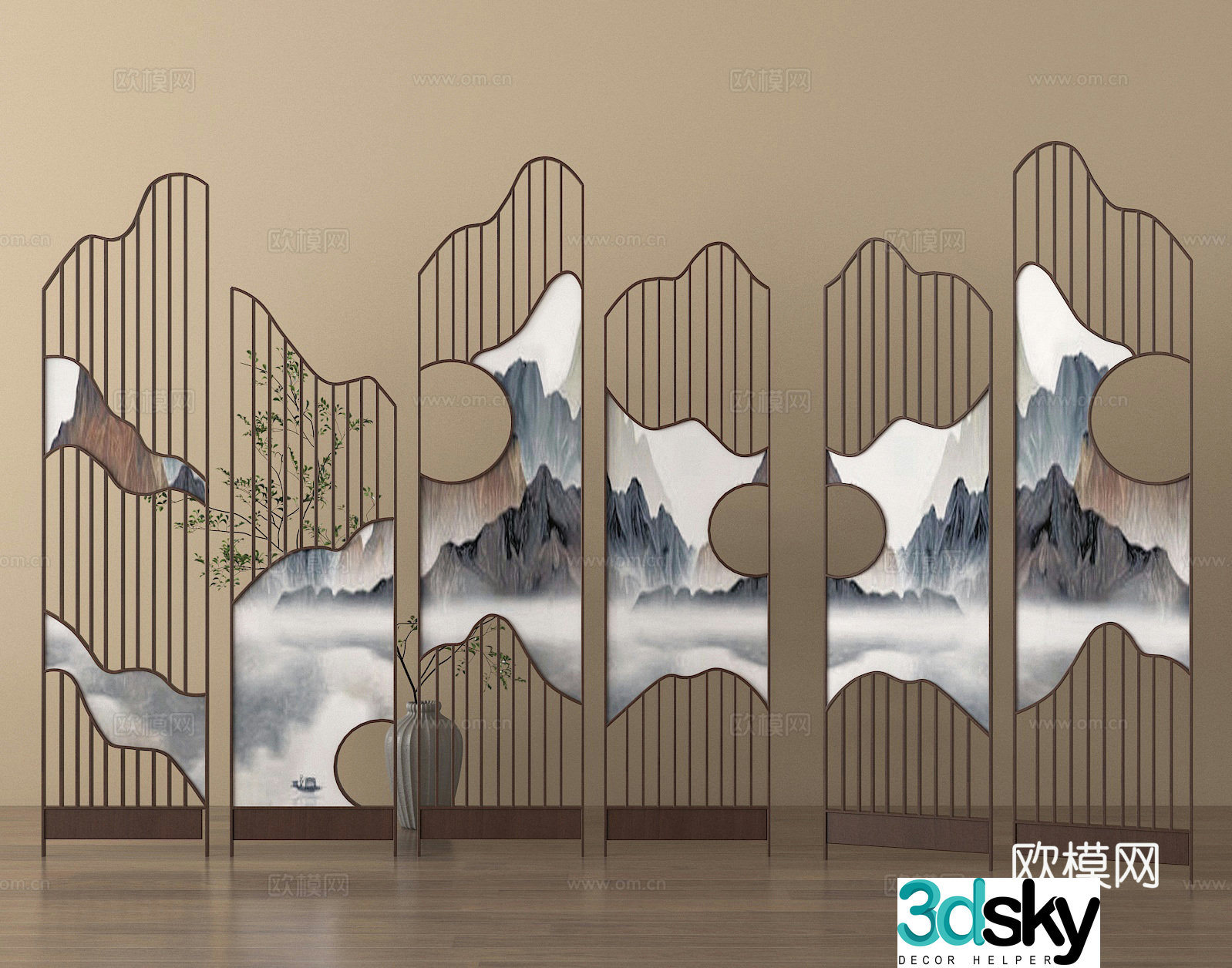 Landscape painting screen partition 3d model