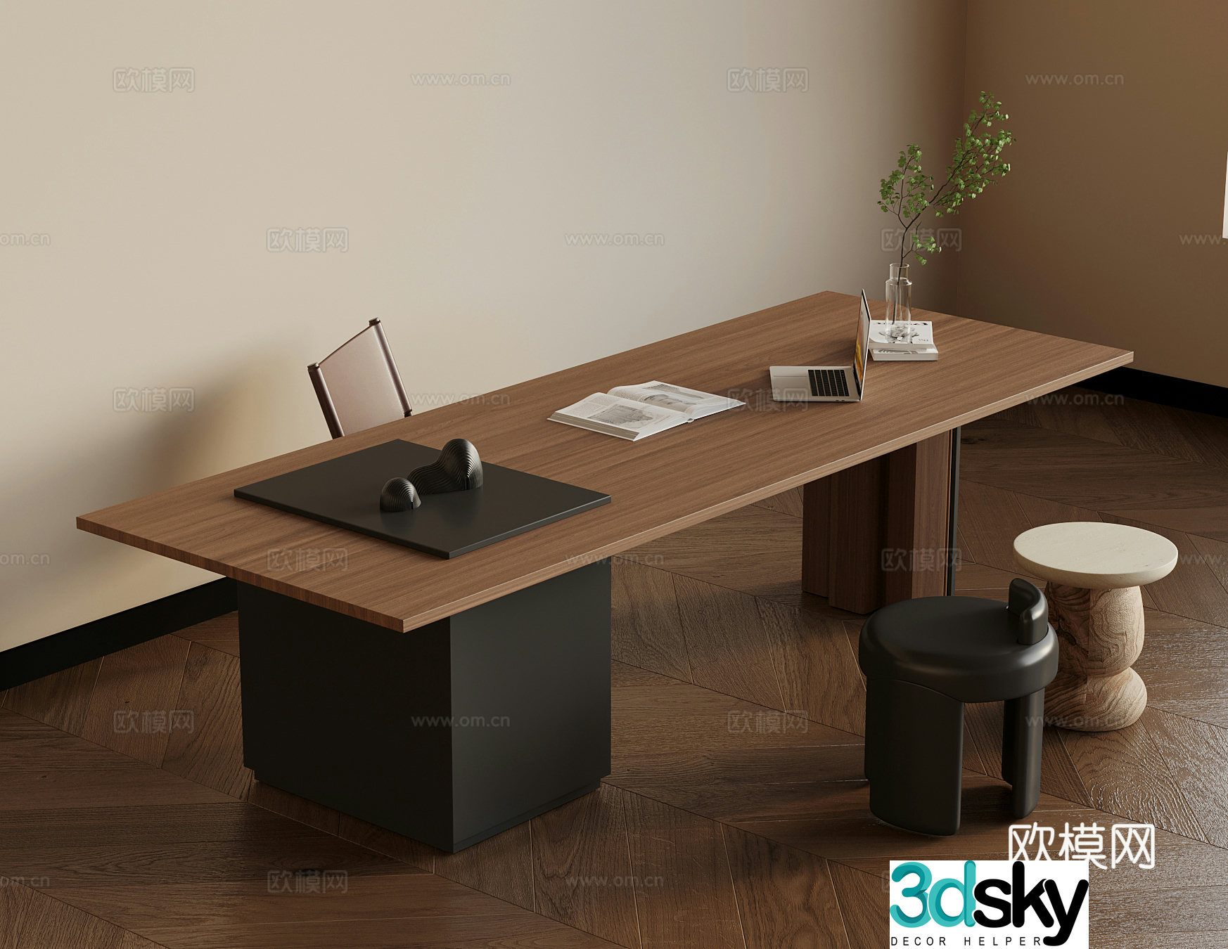 Modern desk and chair 3d model