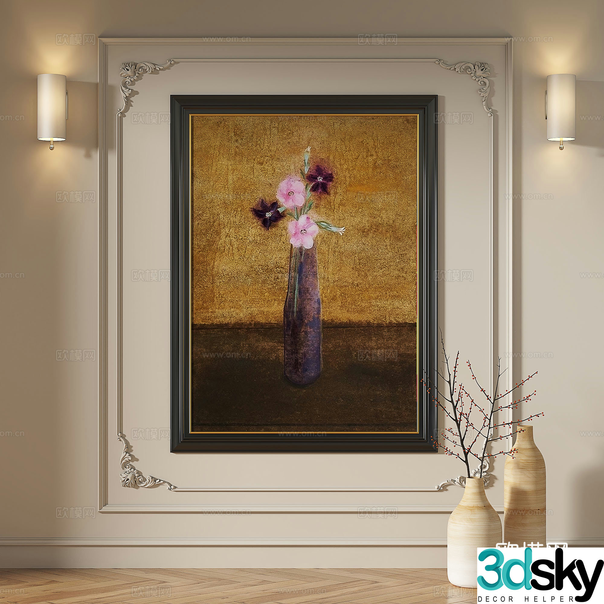 French retro medieval European classical abstract decorative painting 3d model