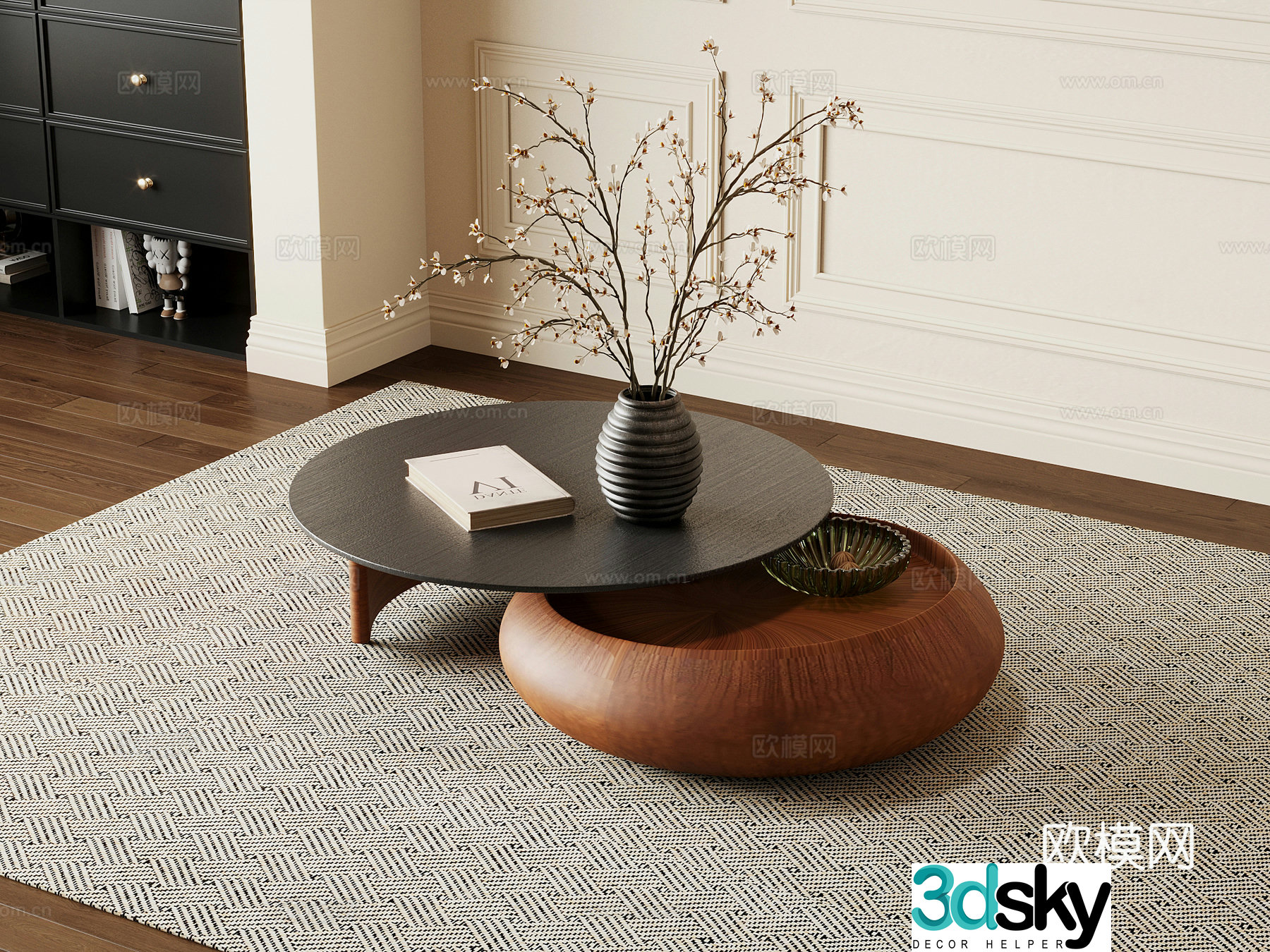 Middle-aged style coffee table round coffee table spliced â€‹â€‹coffee table 3D model