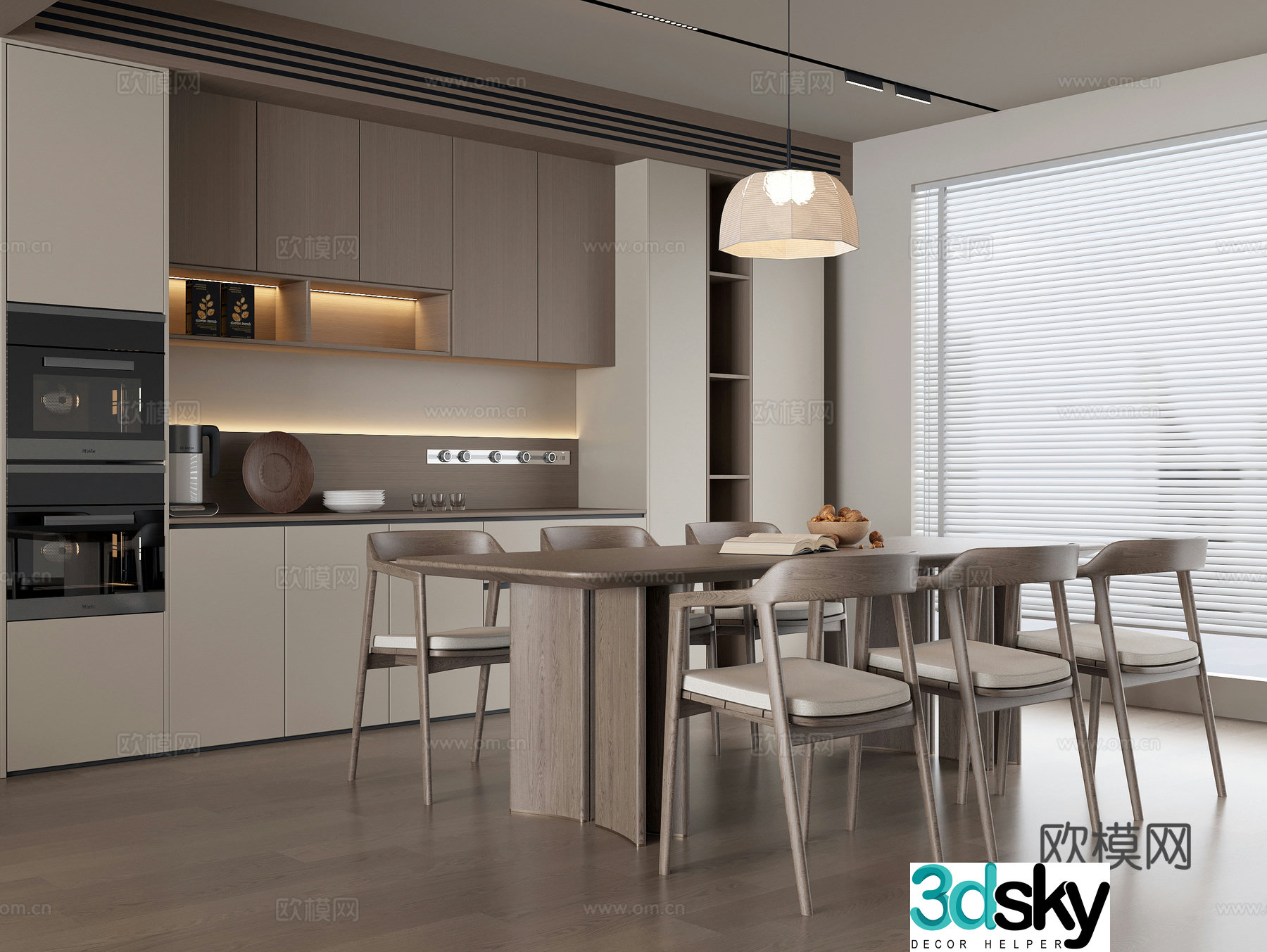 Modern restaurant Solid wood dining table Solid wood dining chair Solid wood sideboard Decorative cabinet Oven combination 3D model
