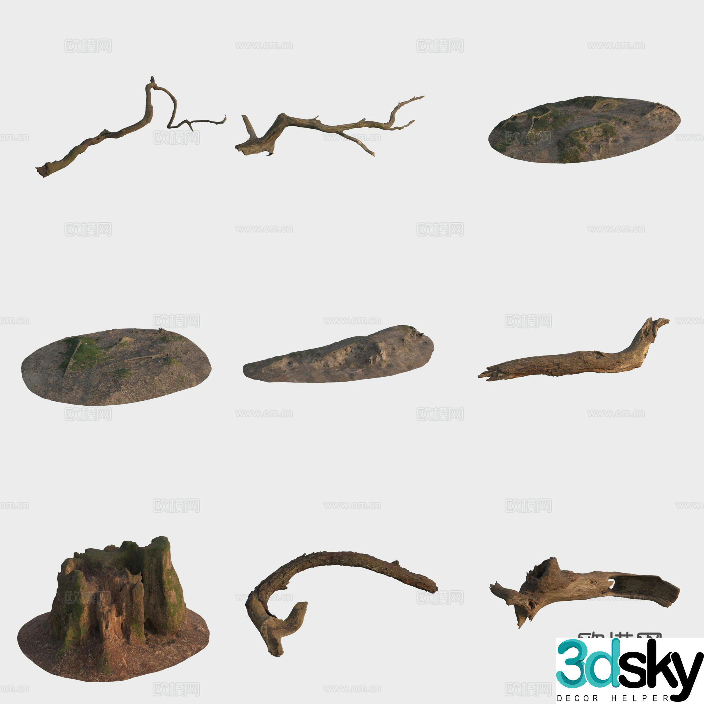 3d model of trunk branches stump